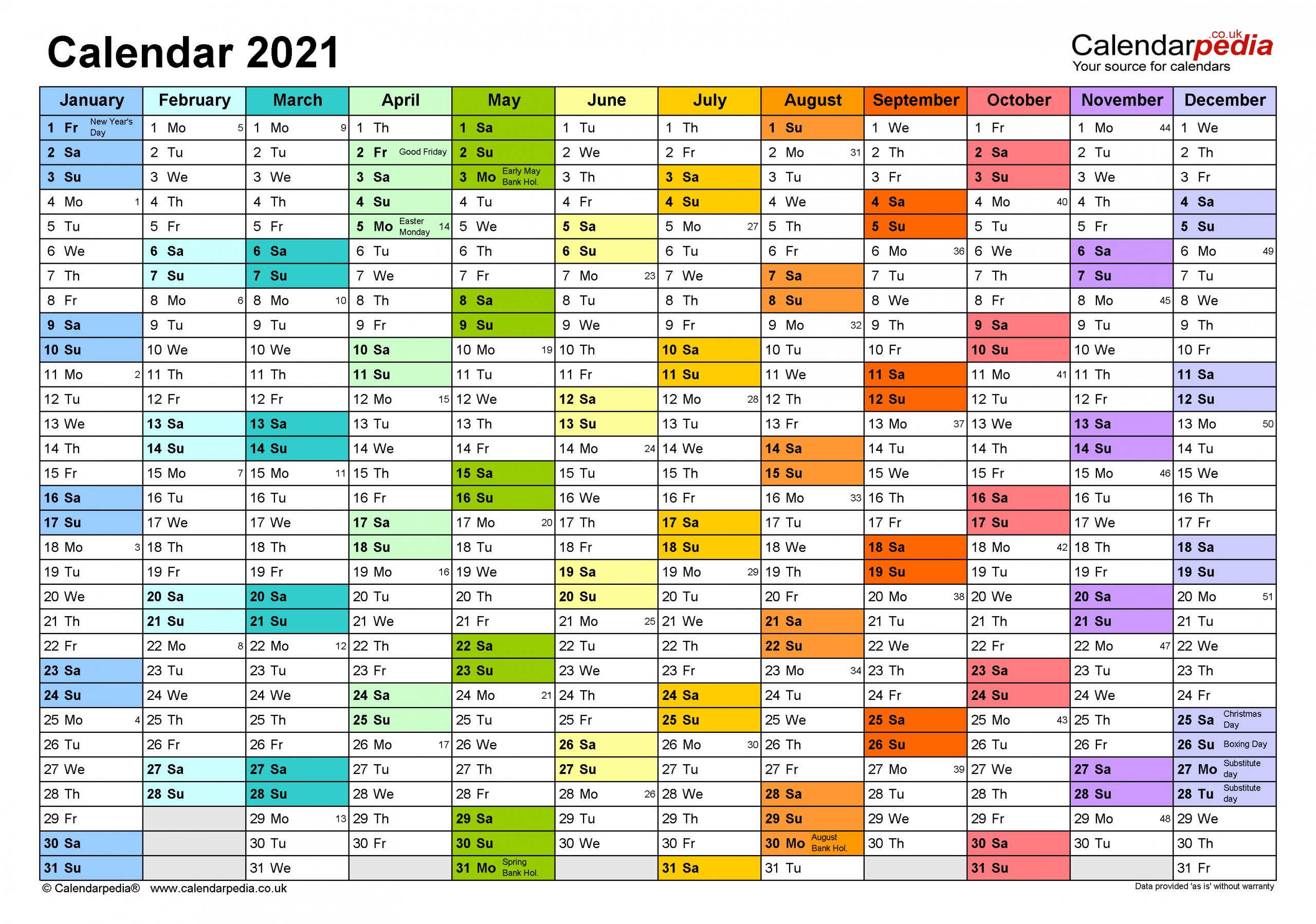 Calendar 2021 (Uk) - Free Printable Microsoft Excel Templates  Excel Yearly Planner