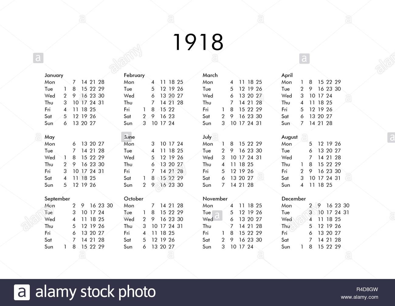Calendar Of Year 1918 Stock Photo - Alamy  1918/1919 Financial Year Calendar
