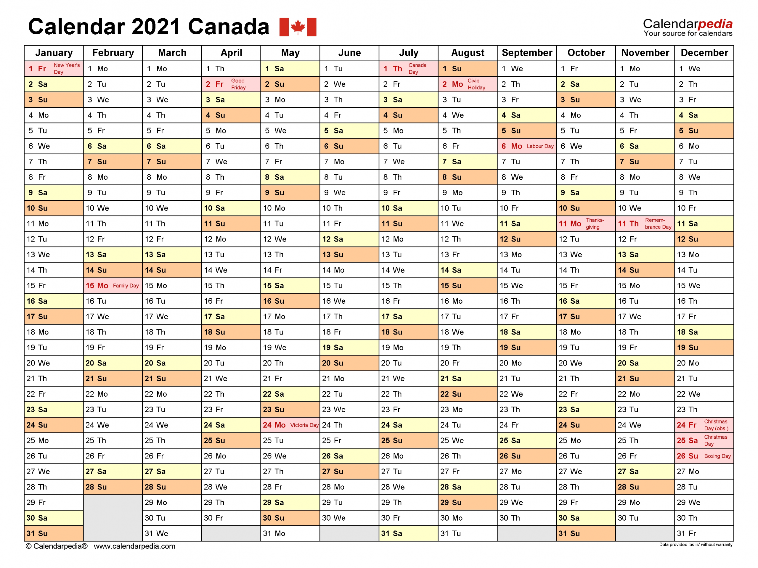 Canada Calendar 2021 - Free Printable Word Templates  Printable Attendance Calendar 2021