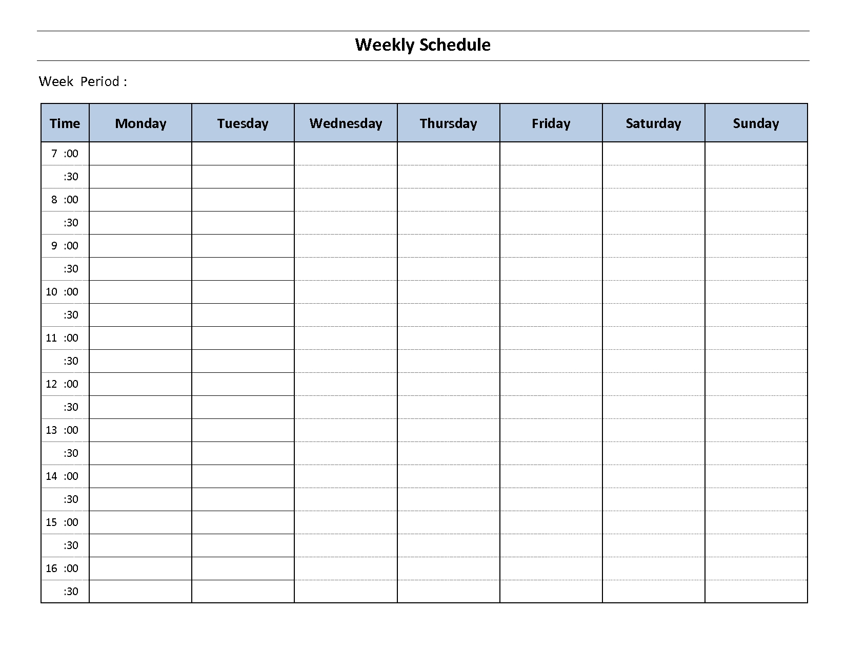 Construction Schedule Template Excel Free Download | Weekly  7 Day Schedule Template In Every 30 Minutes