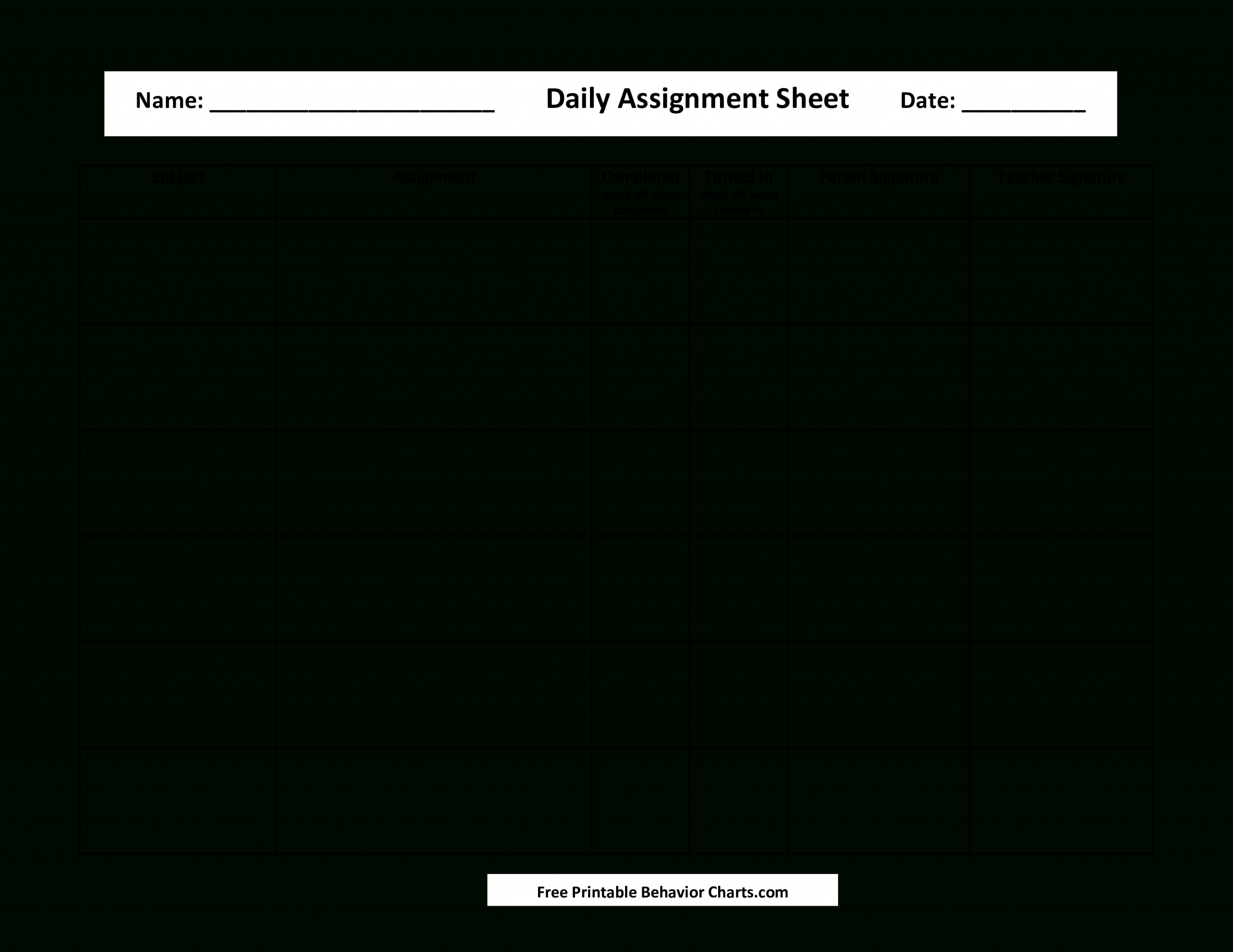 Daily Assignment | Templates At Allbusinesstemplates  Blank Assignment Sheet