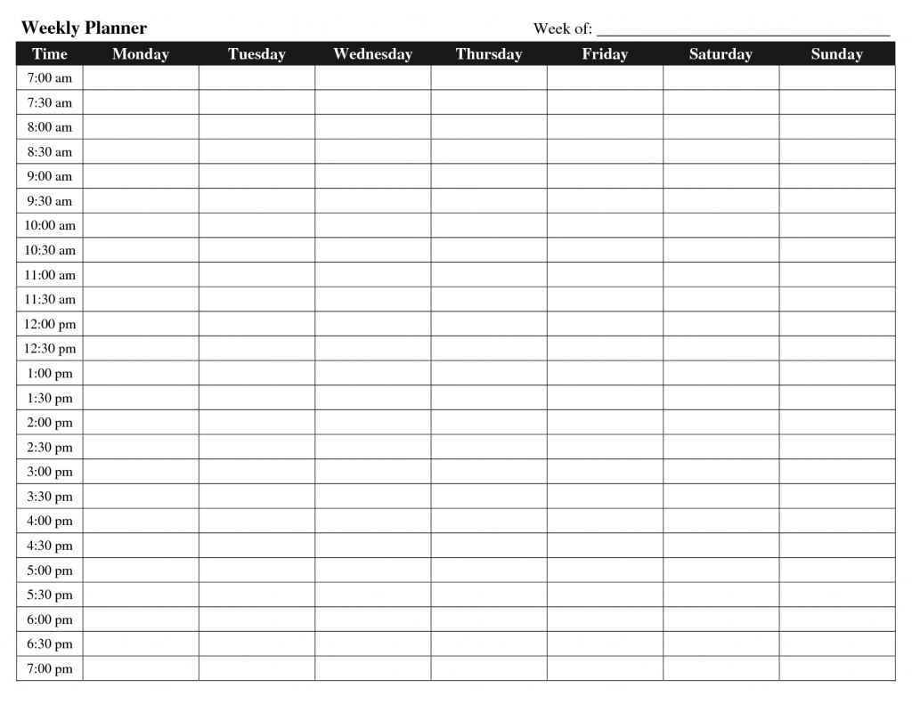 7 Day Schedule Template In Every 30 Minutes Template Calendar Design