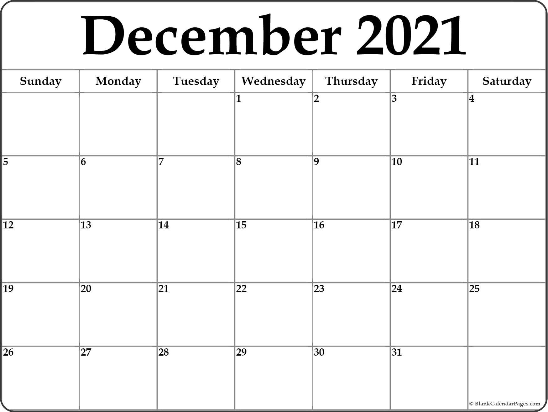 December 2021 Calendar | Free Printable Monthly Calendars  Free Printable Bill Calendar 2021