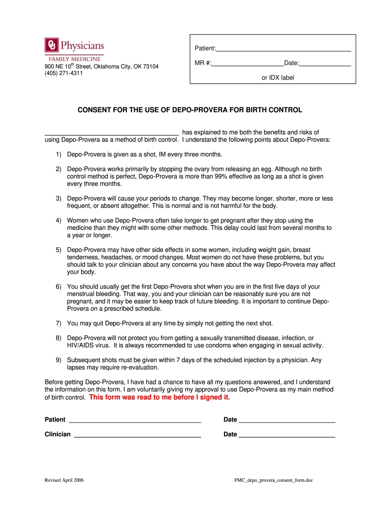 Depo Provera Consent Form - Fill Out And Sign Printable Pdf Template |  Signnow  Free Fillable Contraceptive Injection Calendar