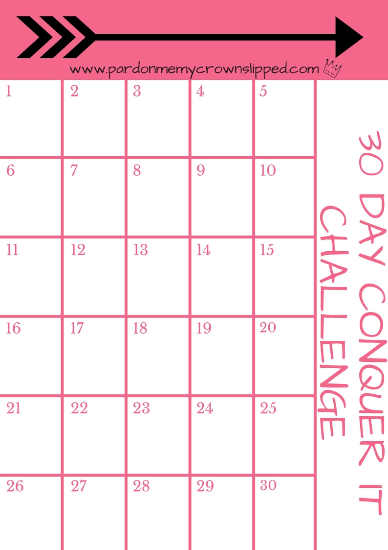 Diy 30-Day Challenge Printable • Pardon Me, My Crown Slipped  30 Day Exercise Challenge Calendar Printable