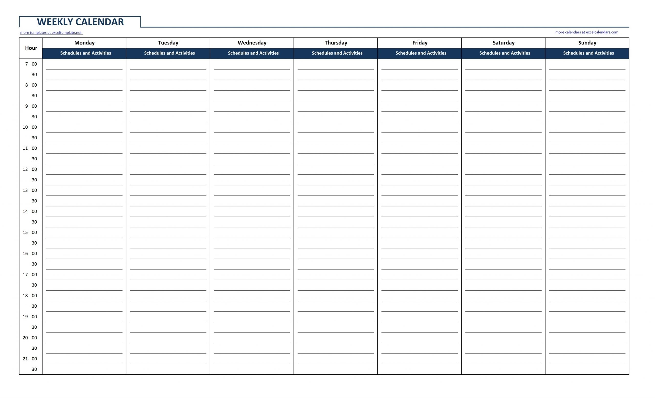 Download Free Printable Weekly Calendar With Time Slots  Weekly Diary Sheets With Hourly Slots