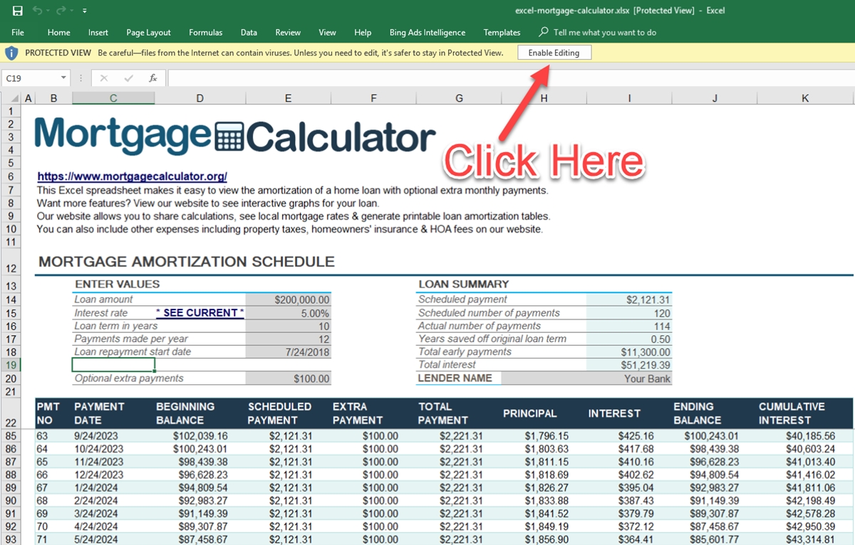 Download Microsoft Excel Mortgage Calculator Spreadsheet  Monthly Payment Worbook