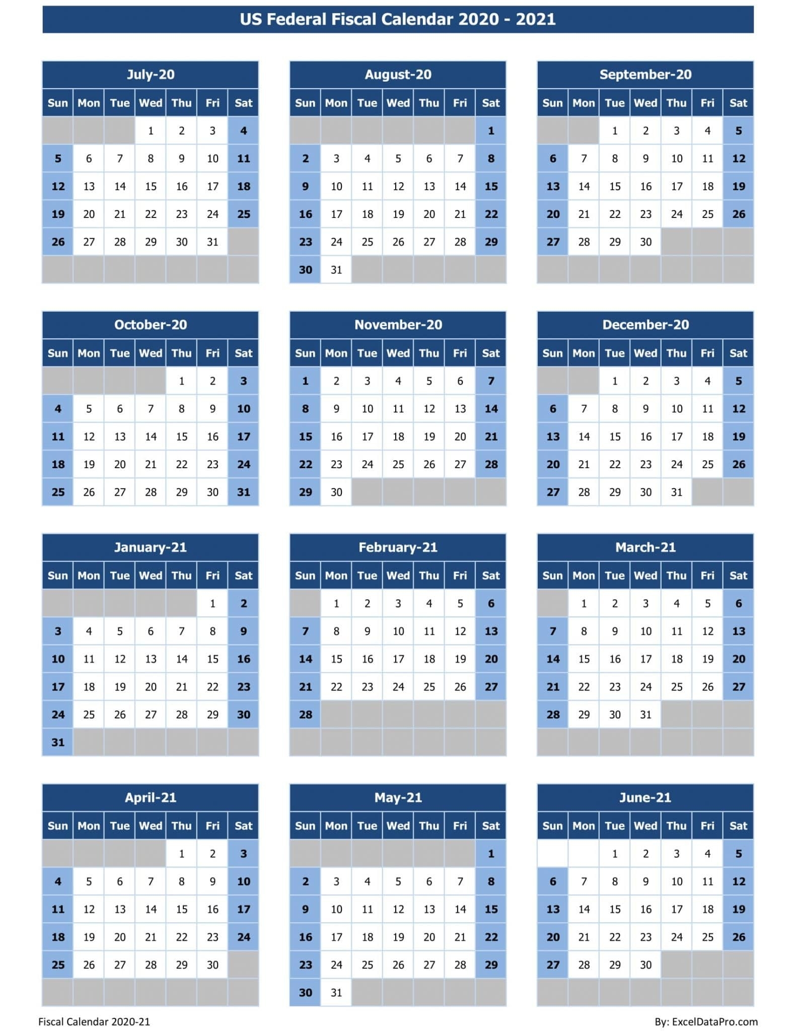 Download Us Federal Fiscal Calendar 2020-21 Excel Template  Australian 2020 Financial Year Calendar