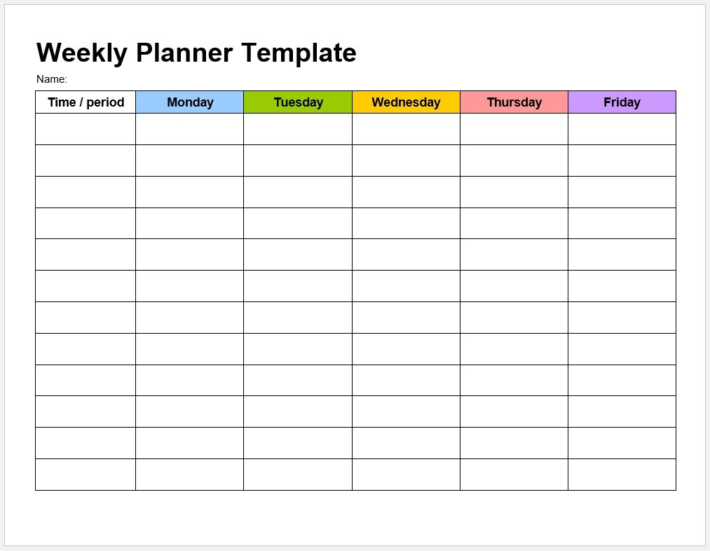 √ Free Printable Weekly Planner Template | Templateral  7 Day Weekly Planner Template