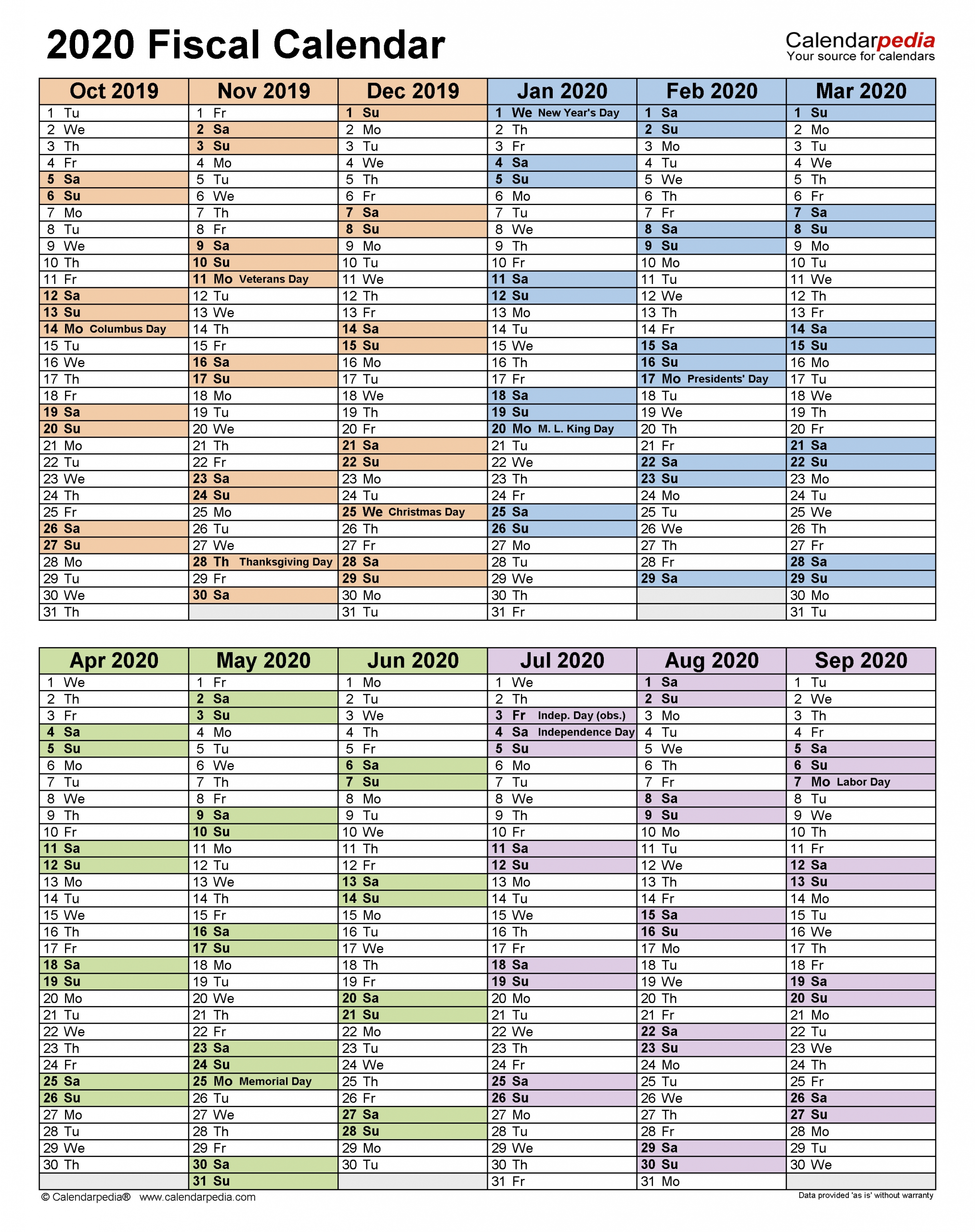 Fiscal Calendars 2020 - Free Printable Pdf Templates  18/19 Financial Year Dates