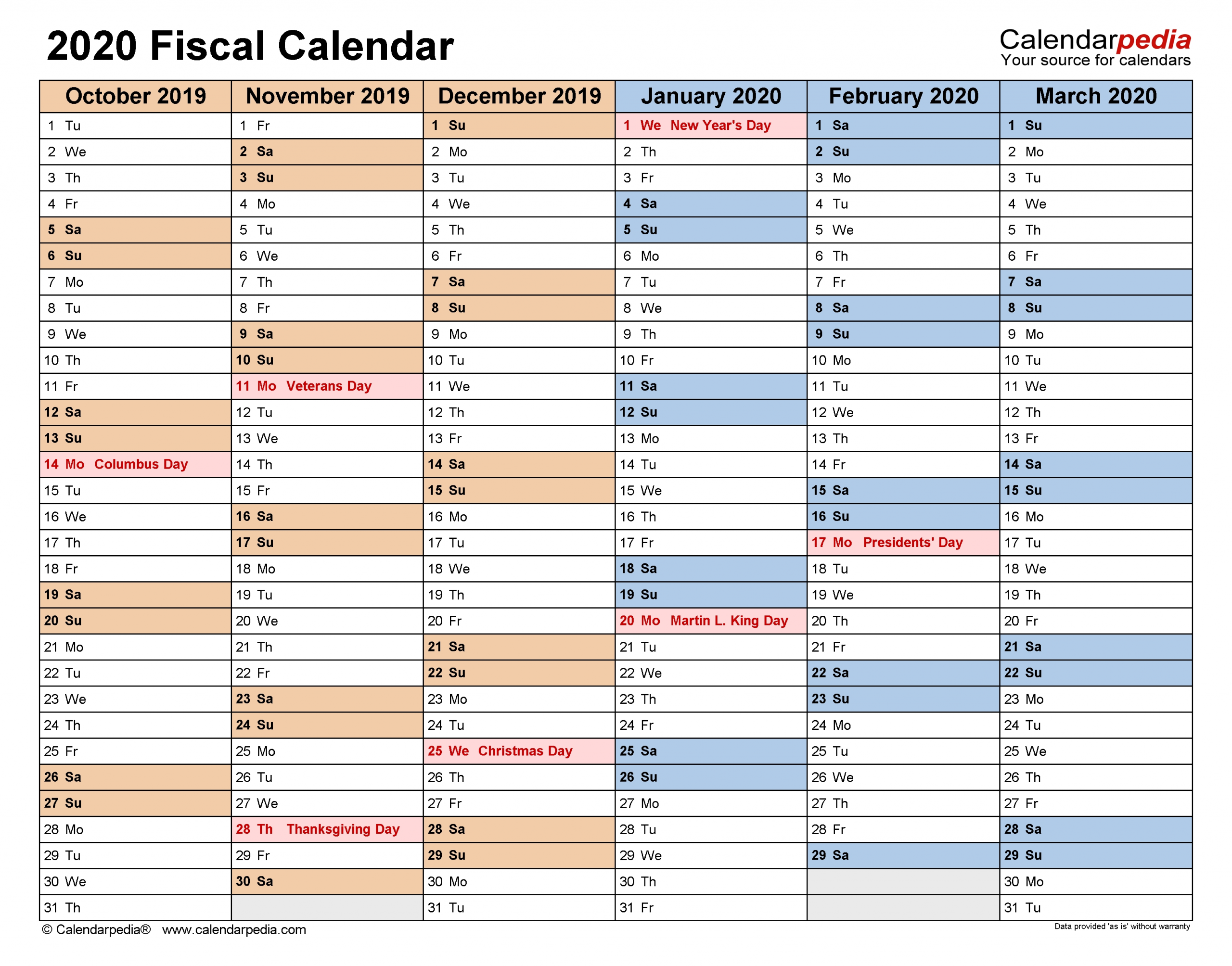 Fiscal Calendars 2020 - Free Printable Pdf Templates  What Financial Year Is It In Australia