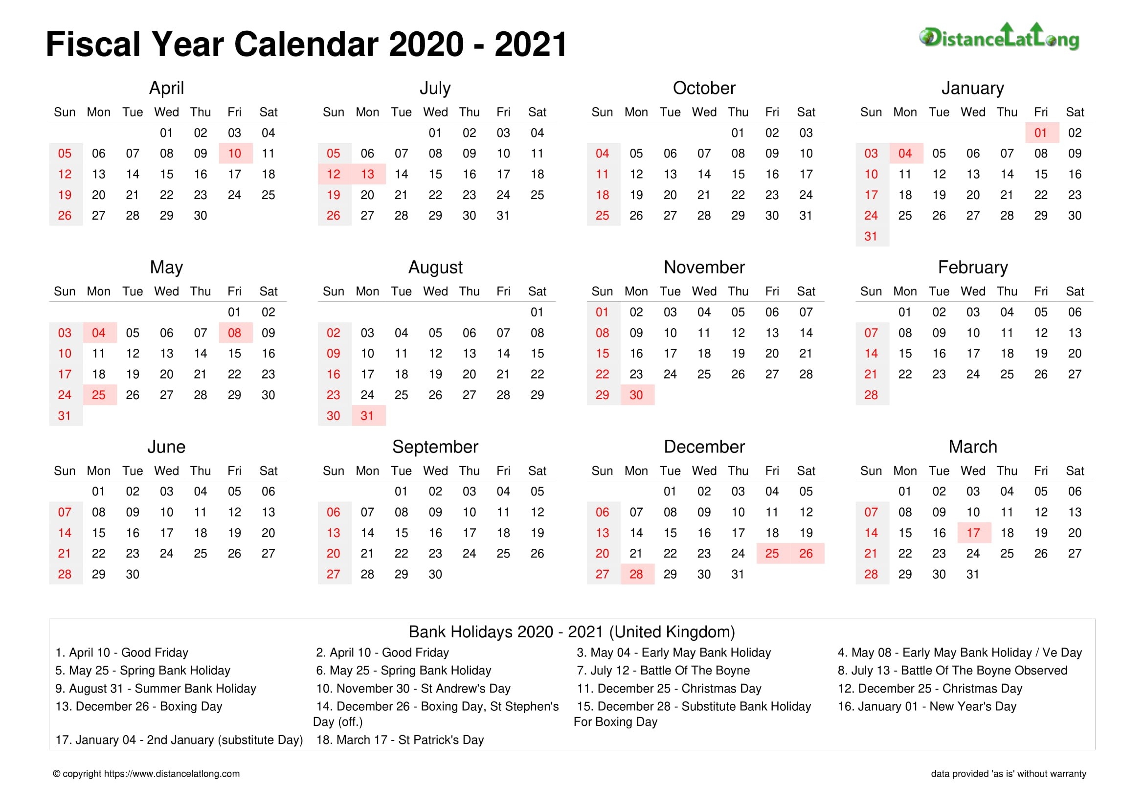 Fiscal Year 2020-2021 Calendar Templates, Free Printable  2021 Financial Year Dates Australia