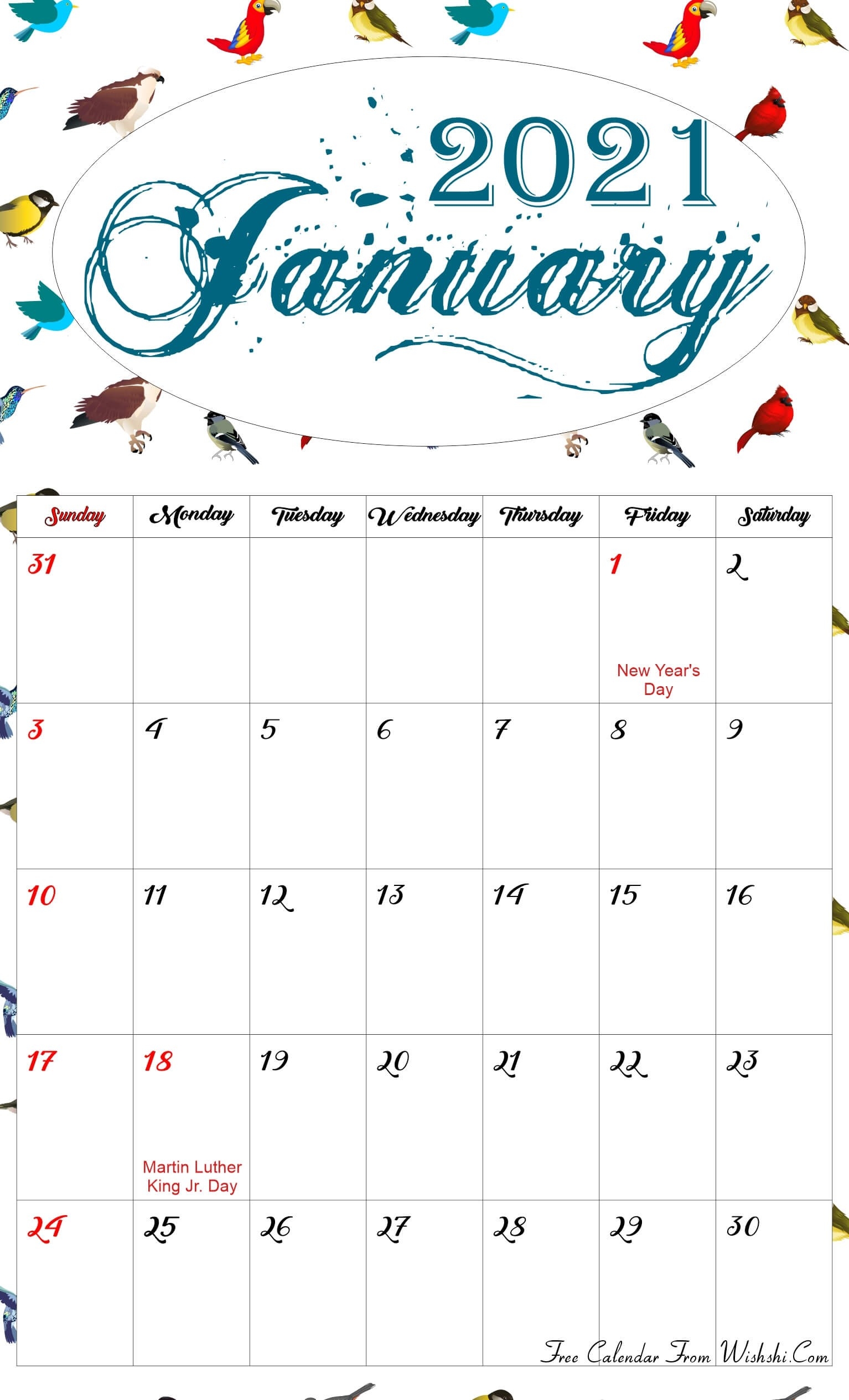 Floral January 2021 Calendar Printable - Free Printable  July 2021 Printable Calendar Girly