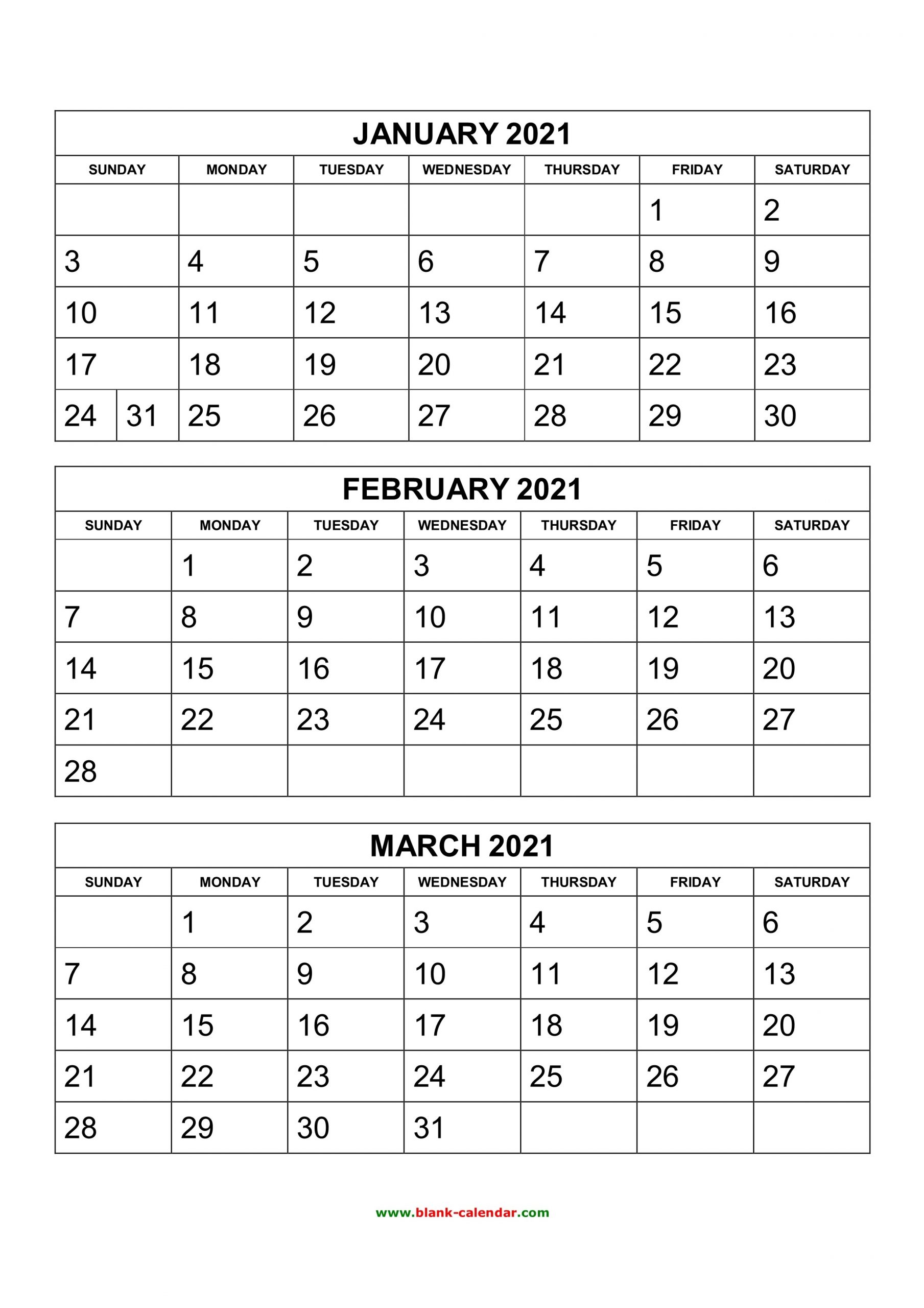 Free Download Printable Calendar 2021, 3 Months Per Page, 4  Free Triple Month Calendars 2021