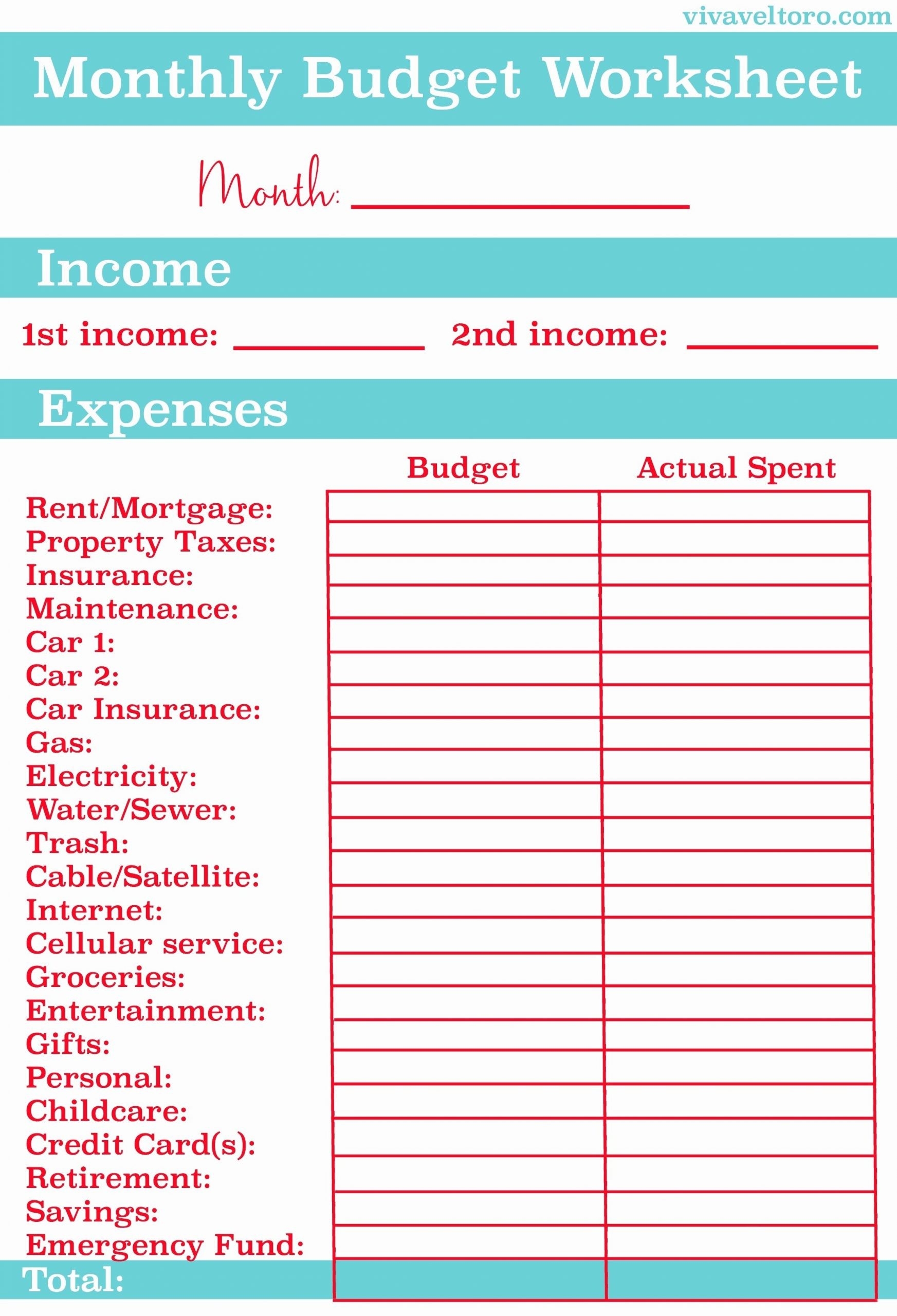 Free Monthly Budget Spreadsheet Household Worksheet Excel  Monthly Bill Worksheet Pdf