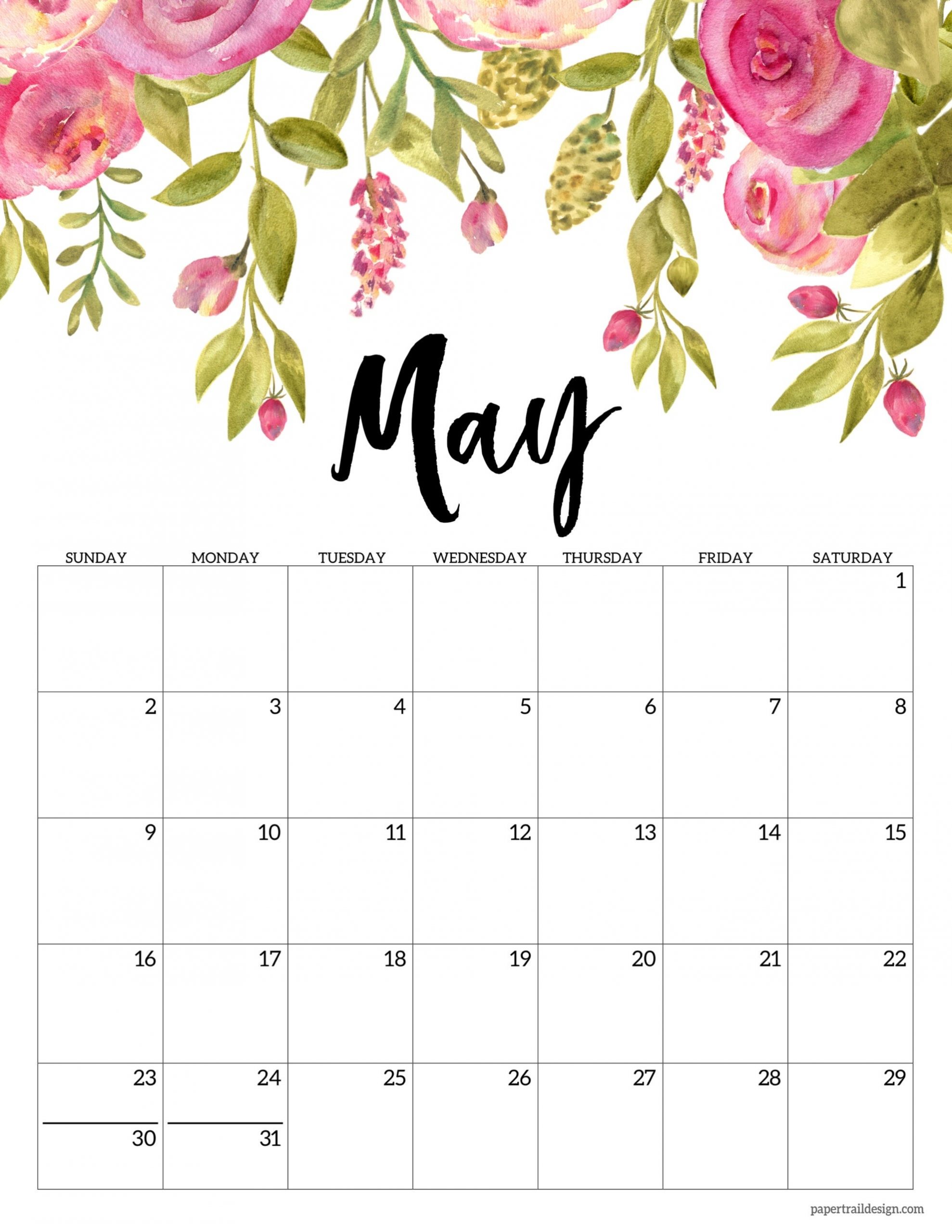 Free Printable 2021 Floral Calendar | Paper Trail Design  Girly Monthly Calendar Printable 2021