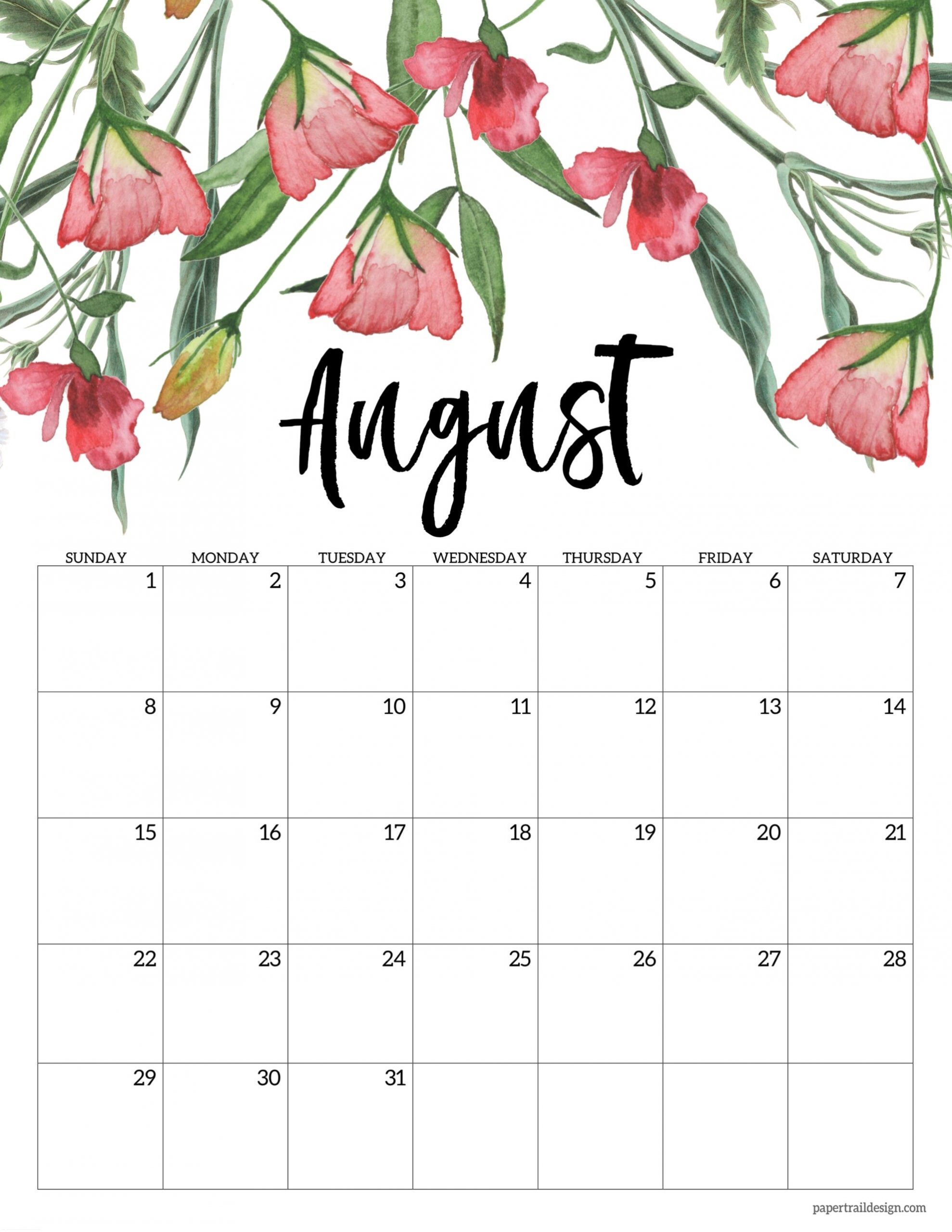 Free Printable 2021 Floral Calendar | Paper Trail Design  July 2021 Printable Calendar Girly