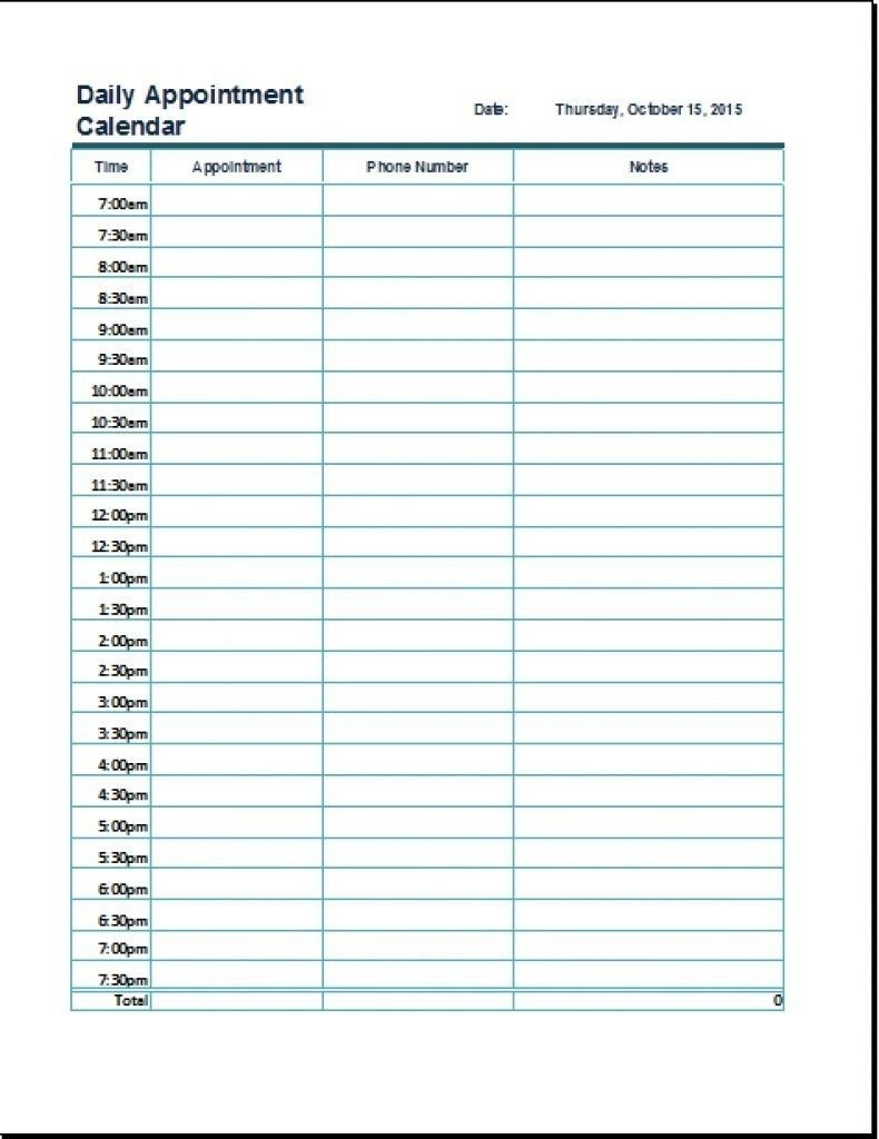 Free Printable 7 Day 15 Minute Appointment Calendar Sheets  Printable Calendar For People To Make Appointments