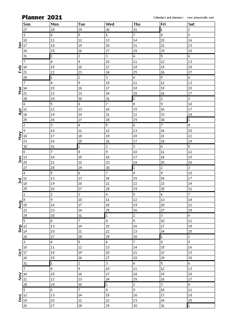 Free Printable Calendars And Planners 2021, 2022 And 2023  Printable 2021 Year Grid Style