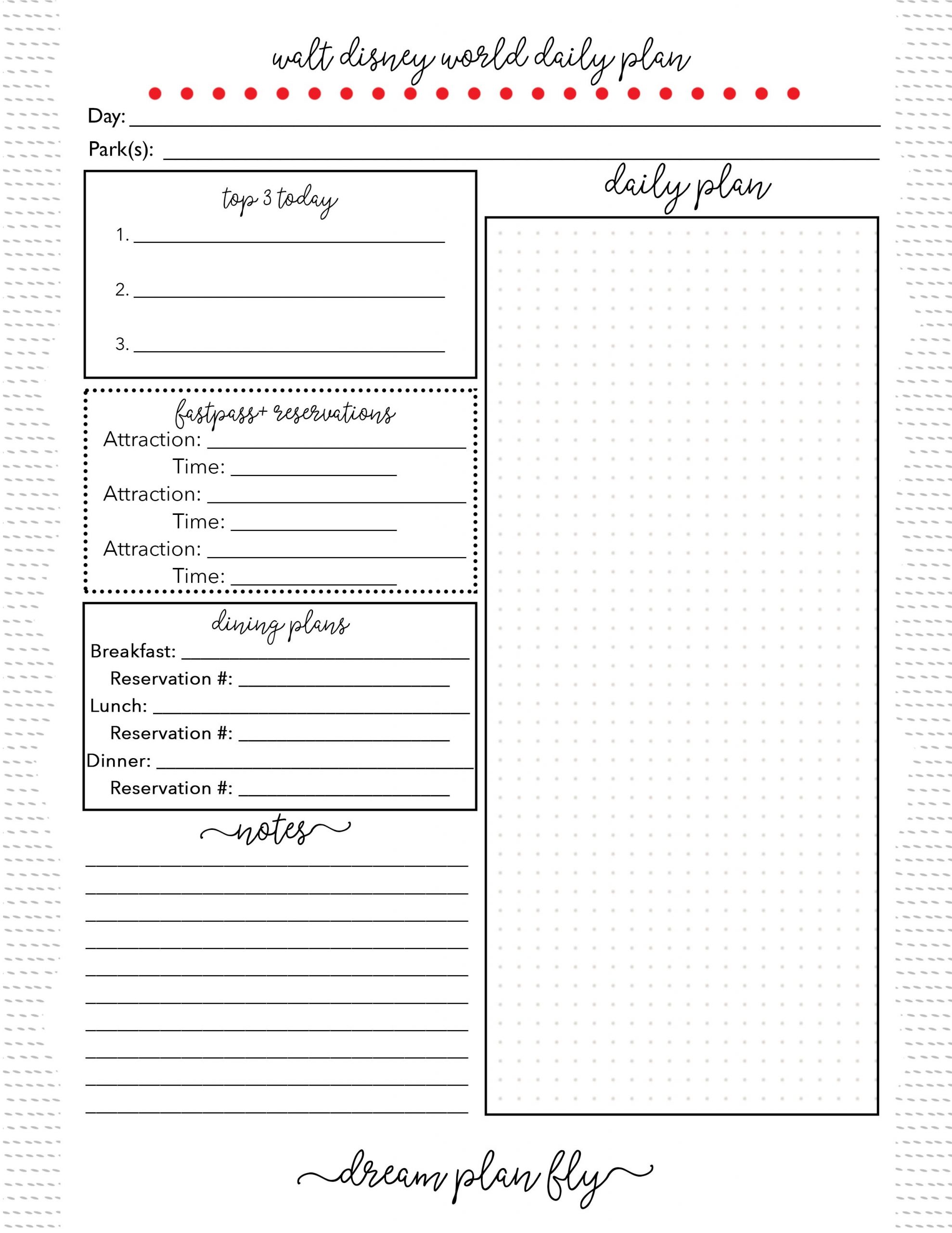 Free Printable Daily Planner For Walt Disney World - Dream  Printable Disney World Weekly Planning Sheets