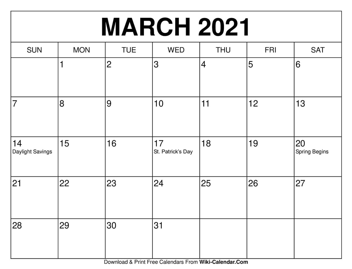 Free Printable March 2021 Calendars  Free Printable Monthly Calendar March 2021
