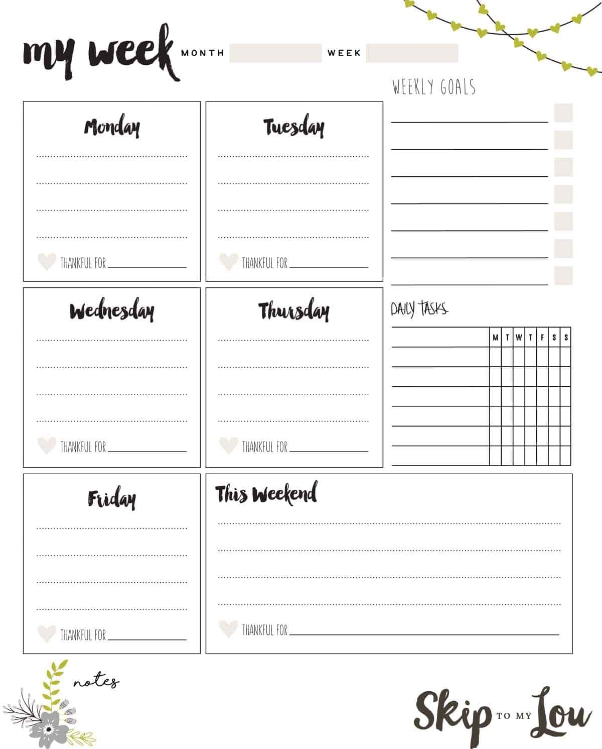 Free Printable Weekly Planner | Skip To My Lou  7 Day Printable Planner