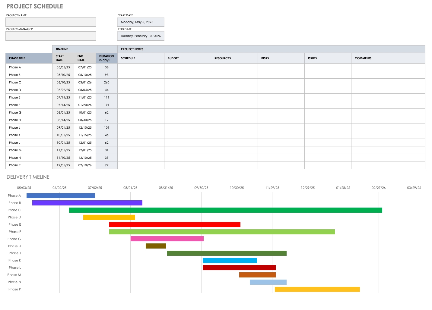 Free Project Schedule Templates | Smartsheet  Detailed Timeline Template Excel Template