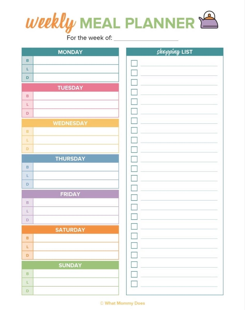 Free Weekly Meal Planning Printable With Grocery List In  Shopping List Шаблон