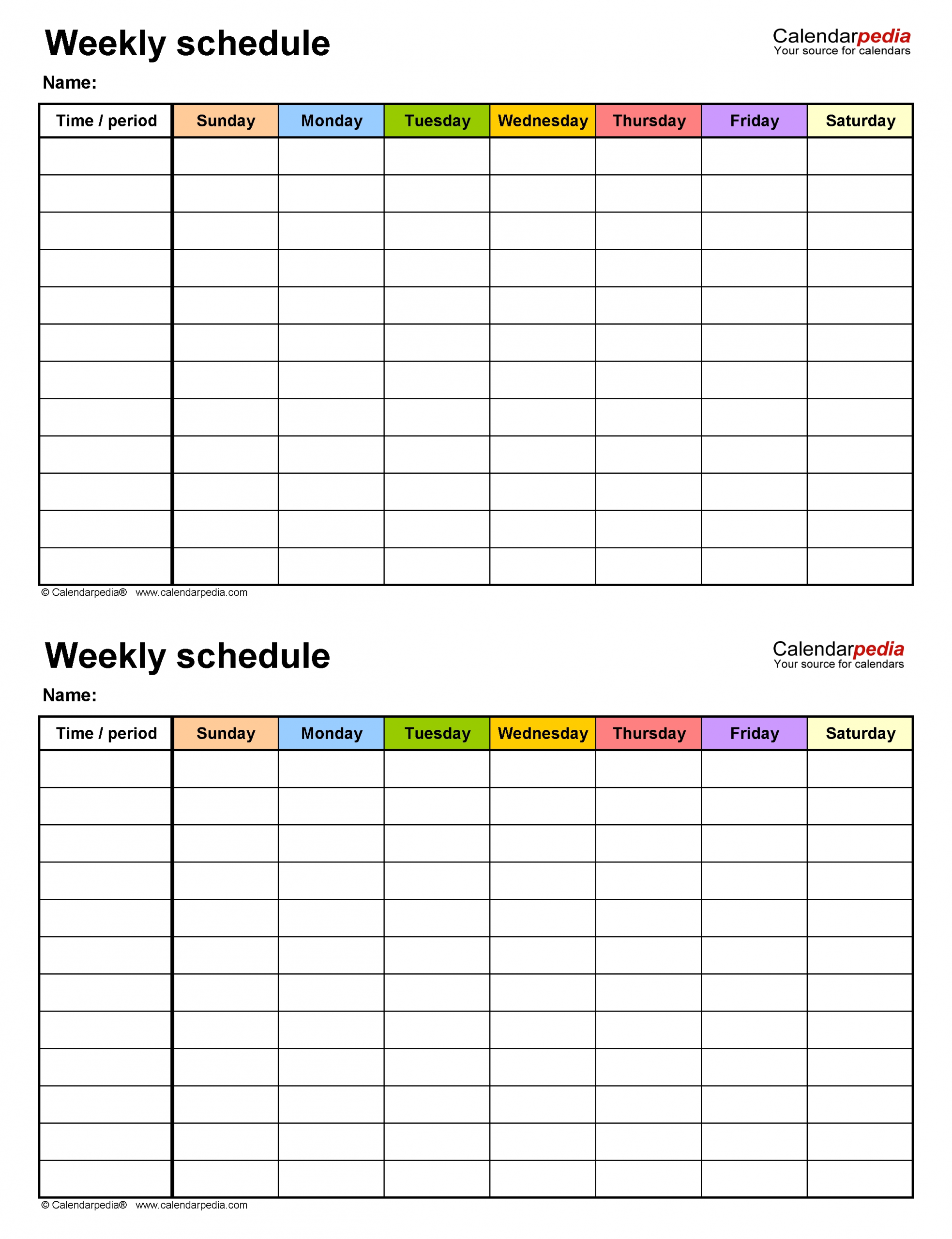 Free Weekly Schedule Templates For Word - 18 Templates  7 Day Weekly Planner Template