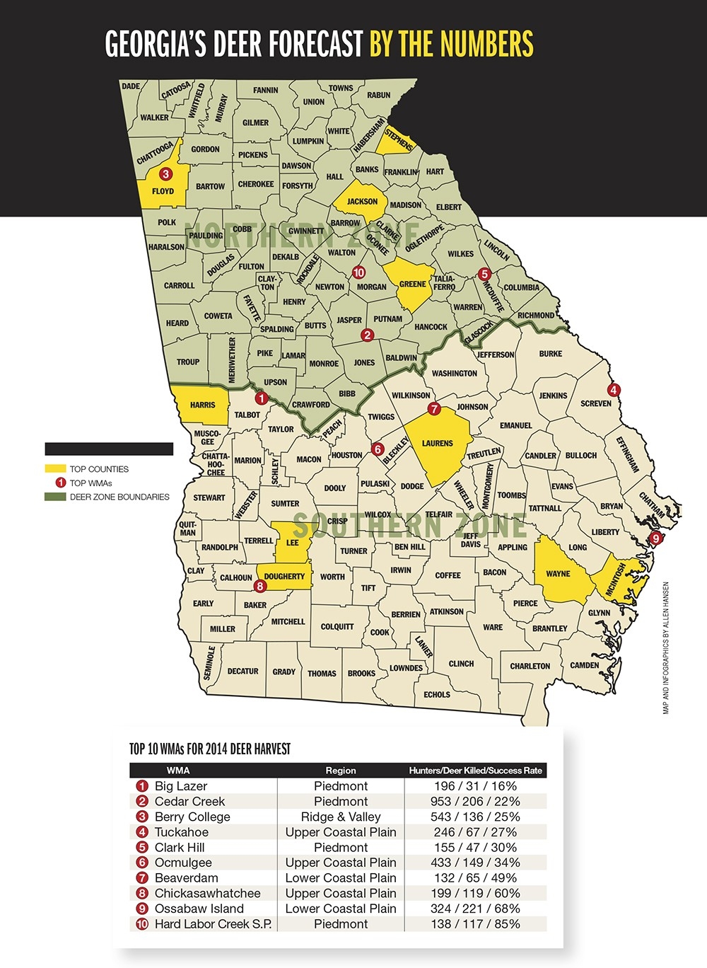 Georgia Deer Forecast For 2015  Georgia Deer Hunting Map