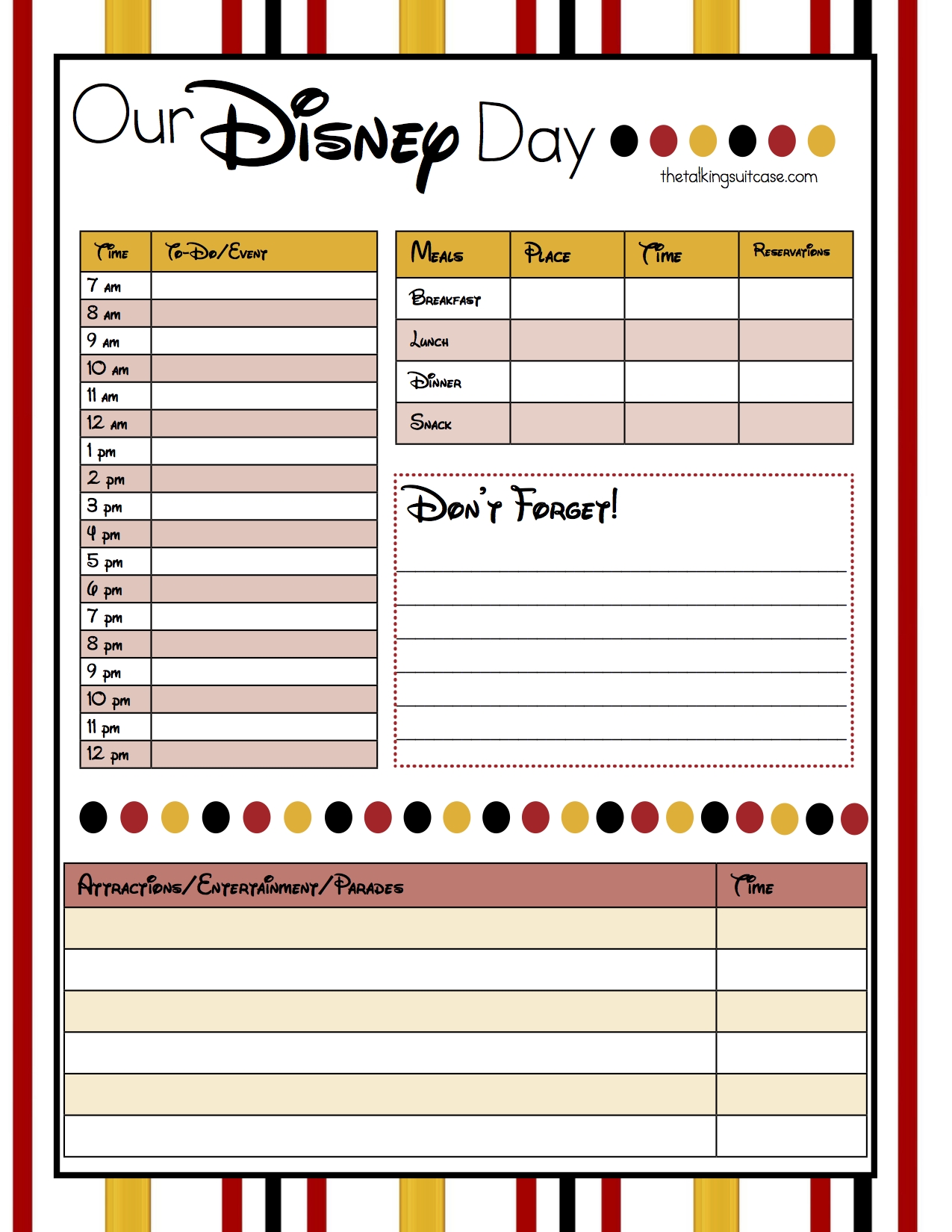 Get Ready For Your Disney Vacation - Free Printable Disney  Printable Disney World Weekly Planning Sheets