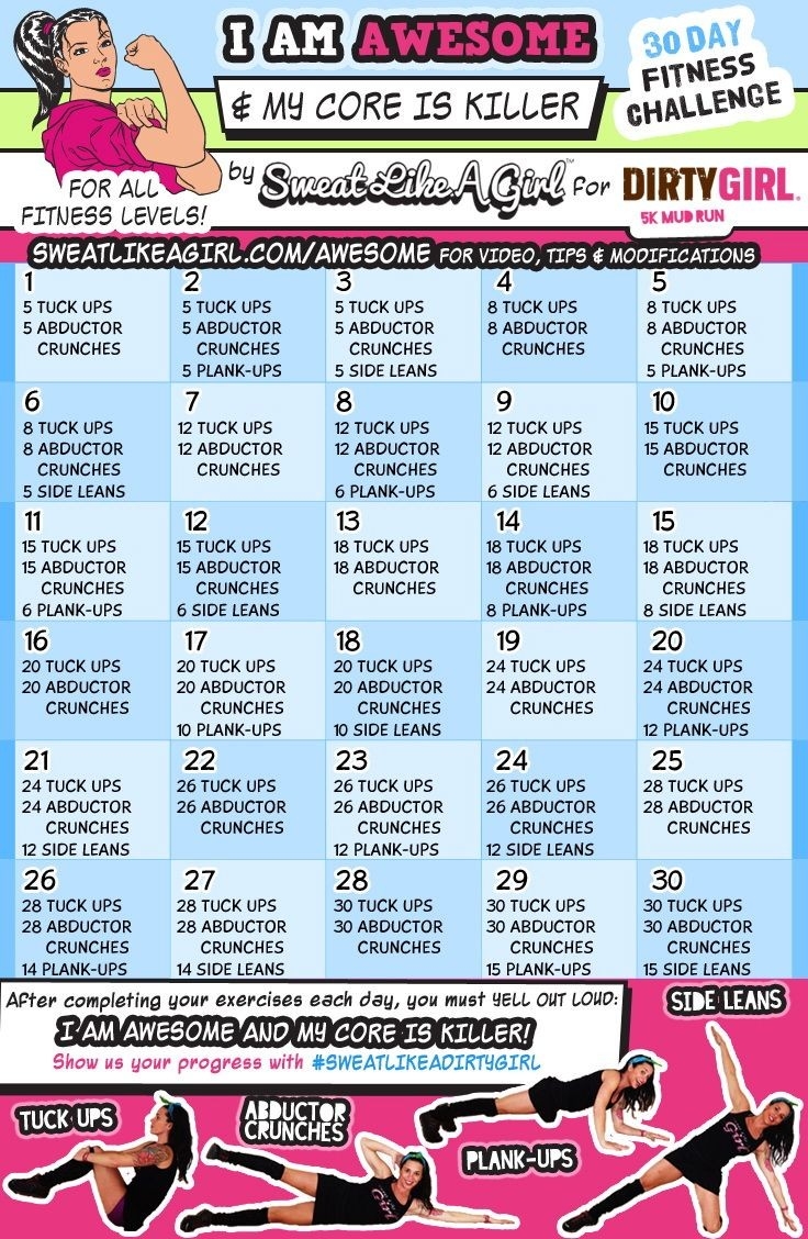 I Am Awesome 30 Day Fitness Challenges ⋆ Sweat Like A Girl  30 Day Fitness Challenge Printable For Studios