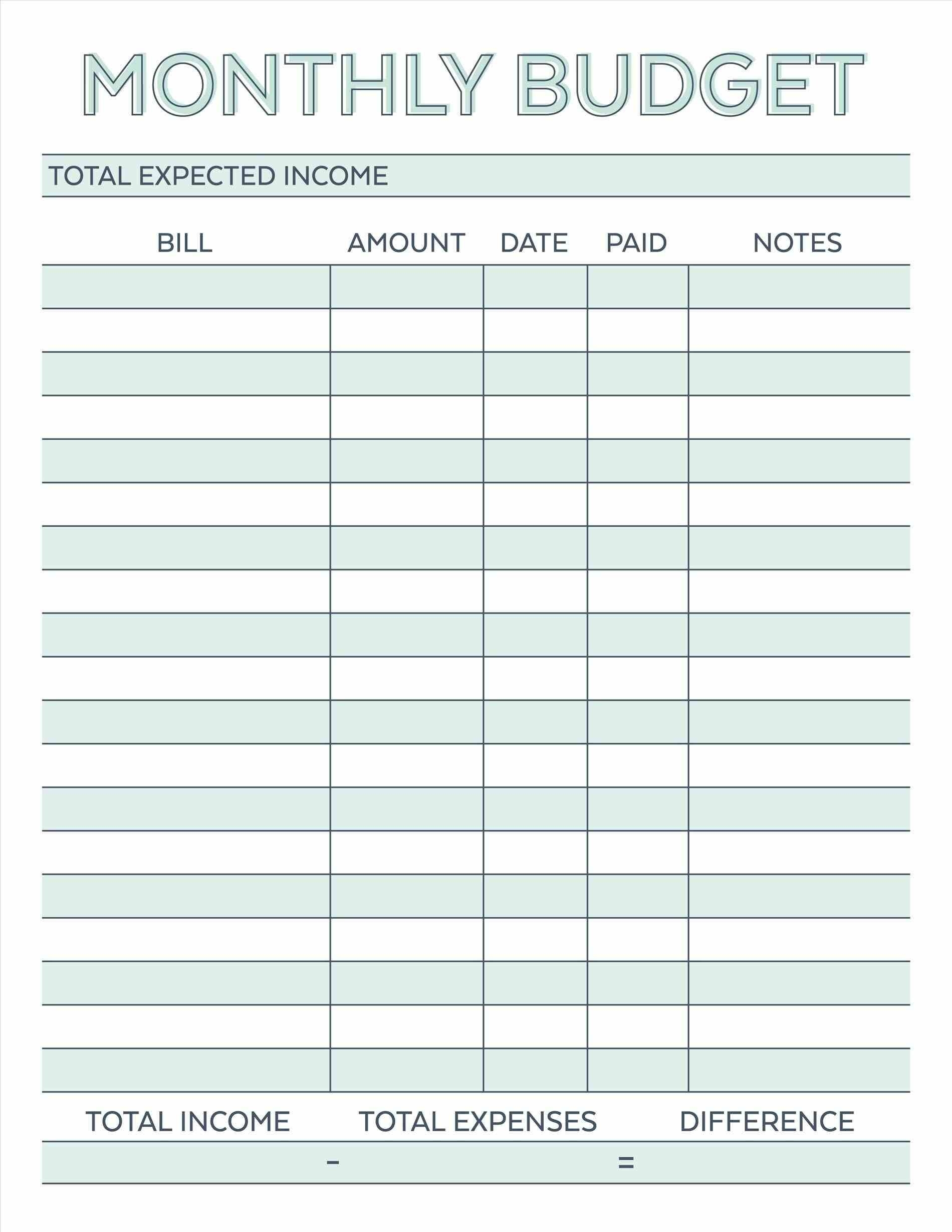 Image Result For Free Monthly Budget Template | Budget  Free Printable Monthly Bill Sheet