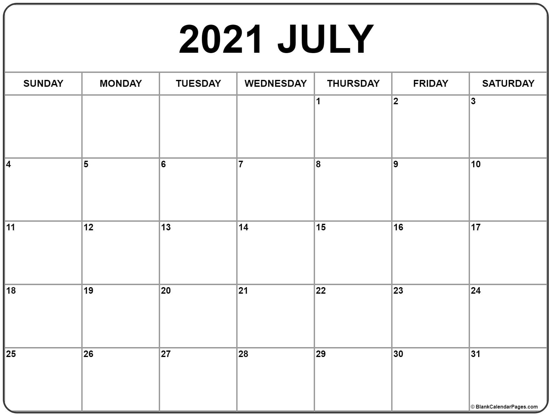 July 2021 Calendar | Free Printable Monthly Calendars  Summer Months 2021 Calendar
