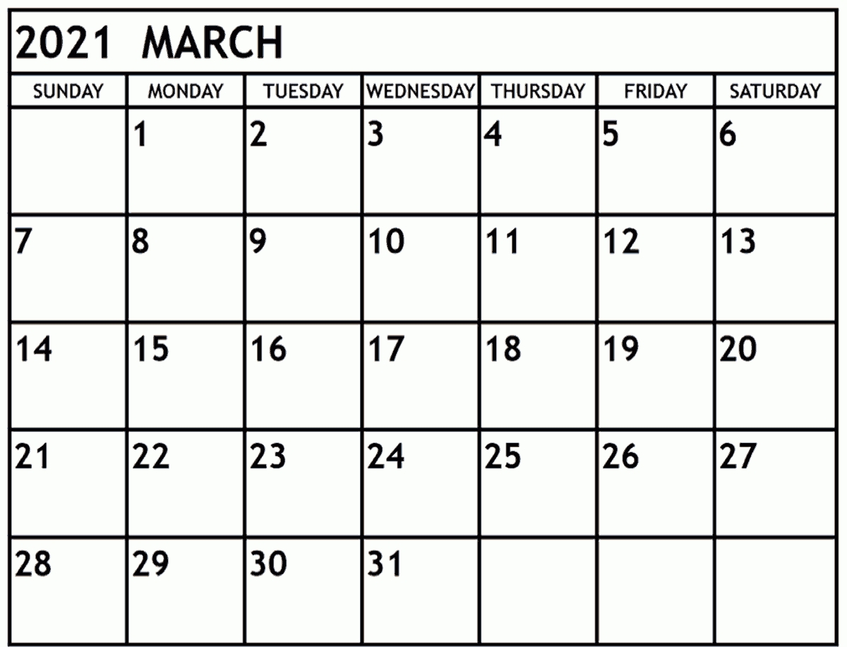March 2021 Monthly Calendar Templates In 2020 | August  Free Monthly Calendar Printable March 2021