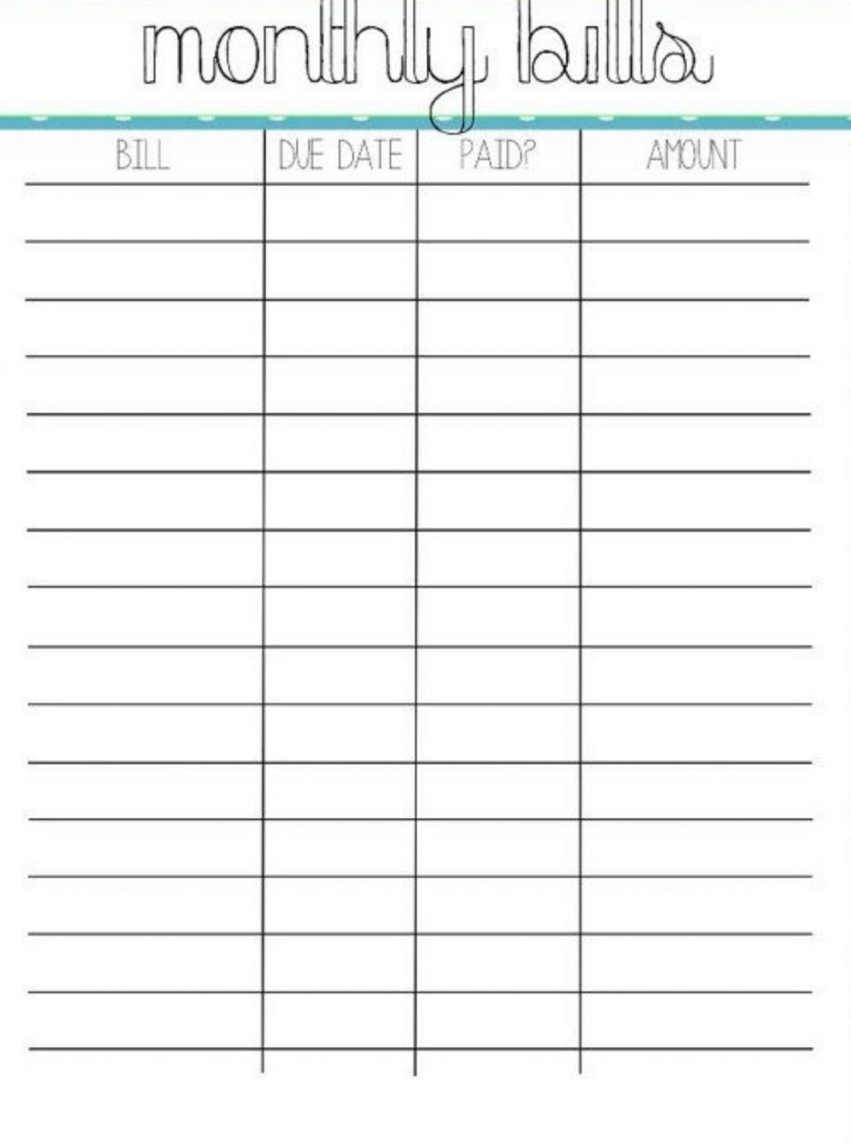 Monthly Bill Sample With Free Printable Organizer Template  Free Downloadable Monthly Payment Spreedsheet