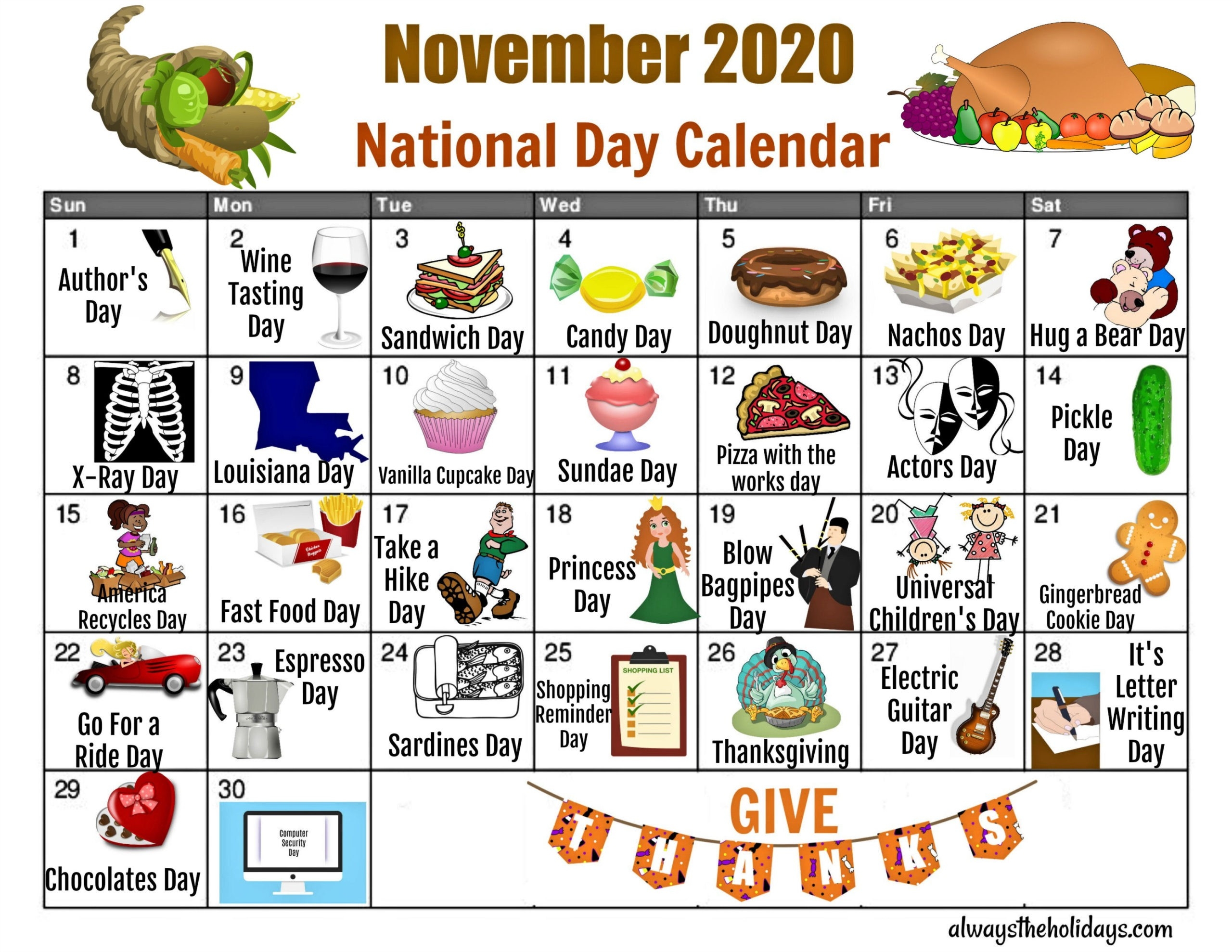 November National Day Calendar - Free Printable Calendars  Printable National Day List 2020