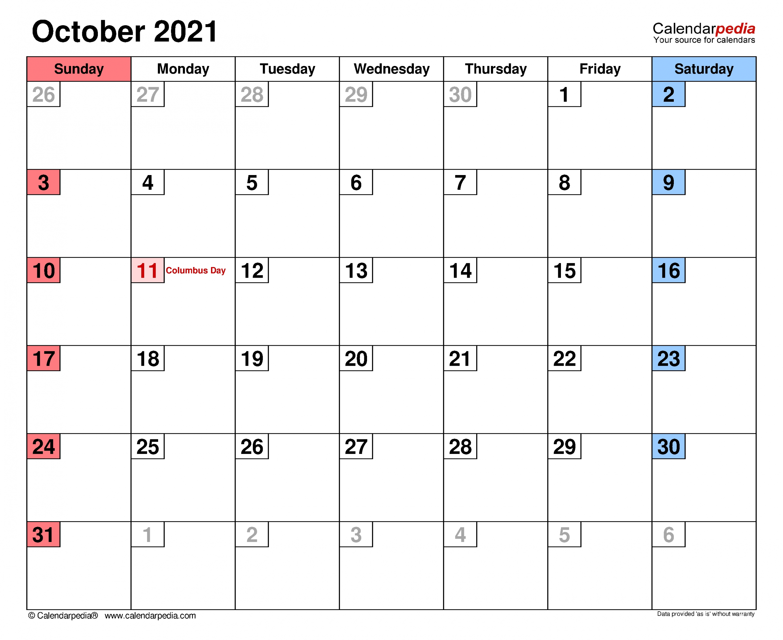 October 2021 Calendar | Templates For Word, Excel And Pdf  Two Month Sept And October Calendar 2021