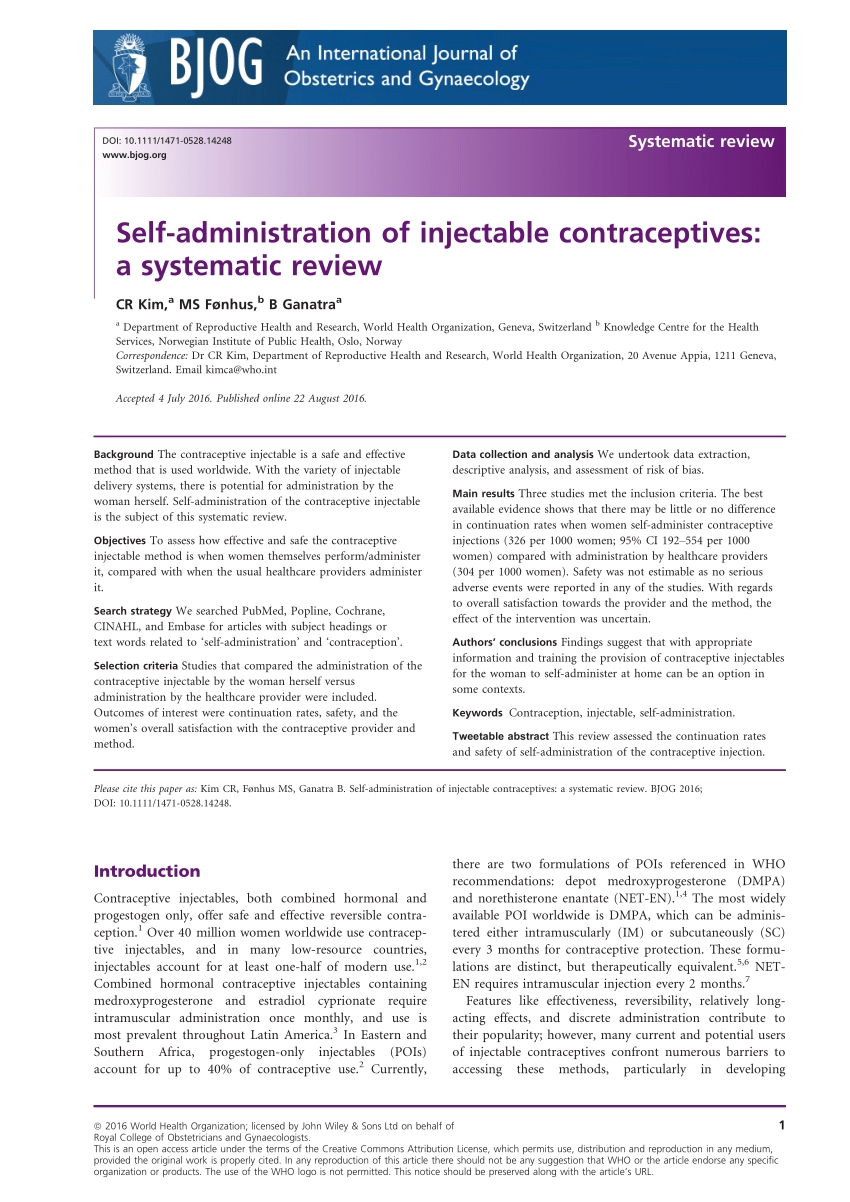Pdf) Self-Administration Of Injectable Contraceptives: A  Depo Provera Theraputeic Injection Calendar