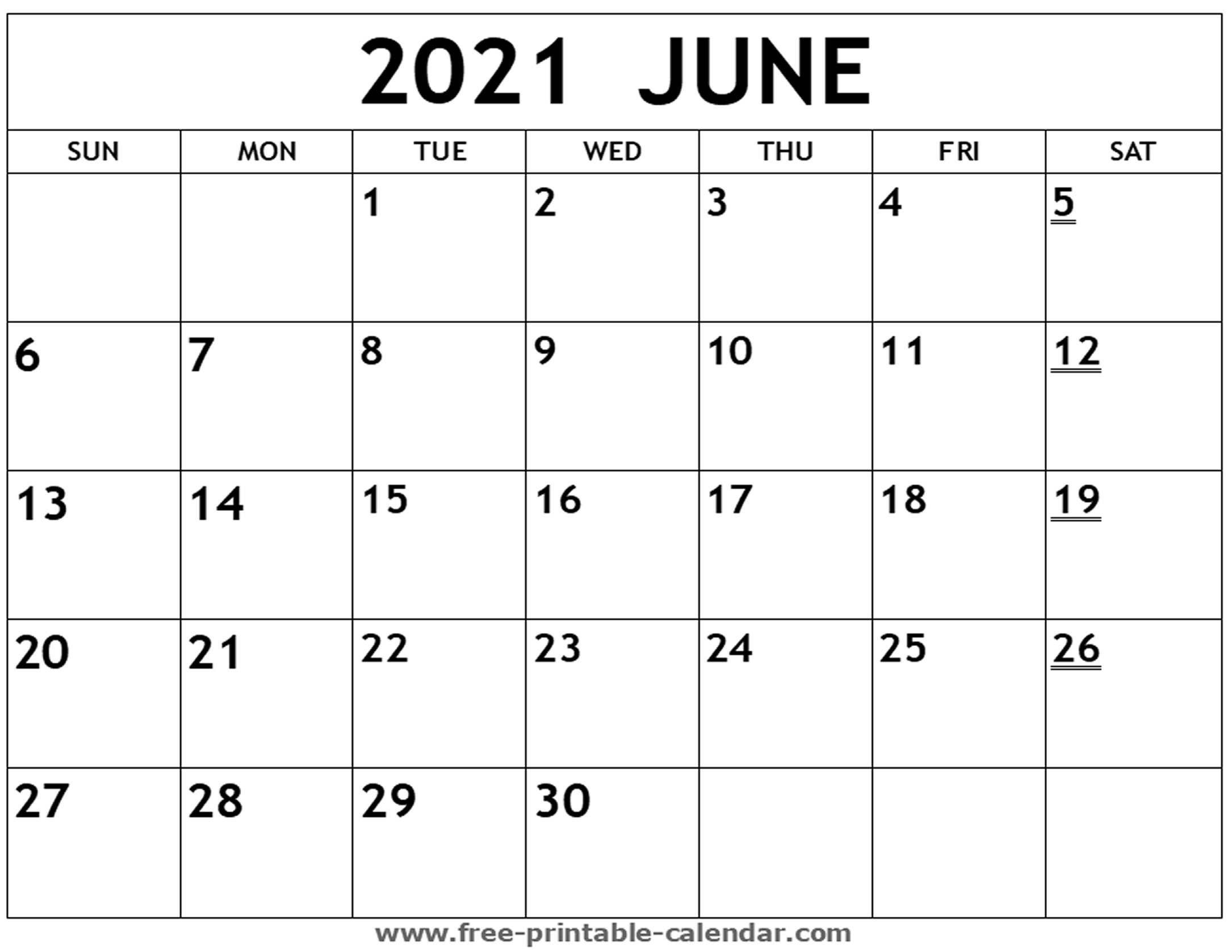 Printable 2021 June Calendar - Free-Printable-Calendar  Free Print 2021 Calendars Without Downloading