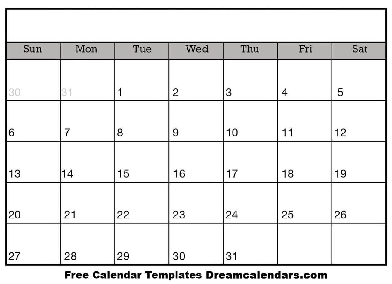 Printable Blank Calendar 2021 | Dream Calendars  Blank 30-Day Calendar