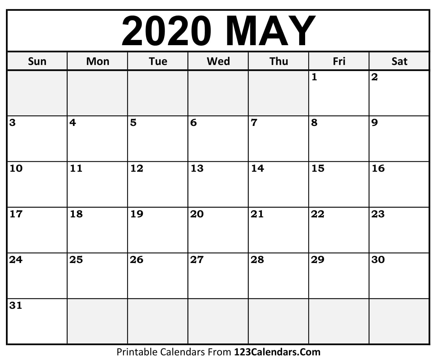 Printable May 2020 Calendar Templates | 123Calendars  May 2020 Calendar Printable