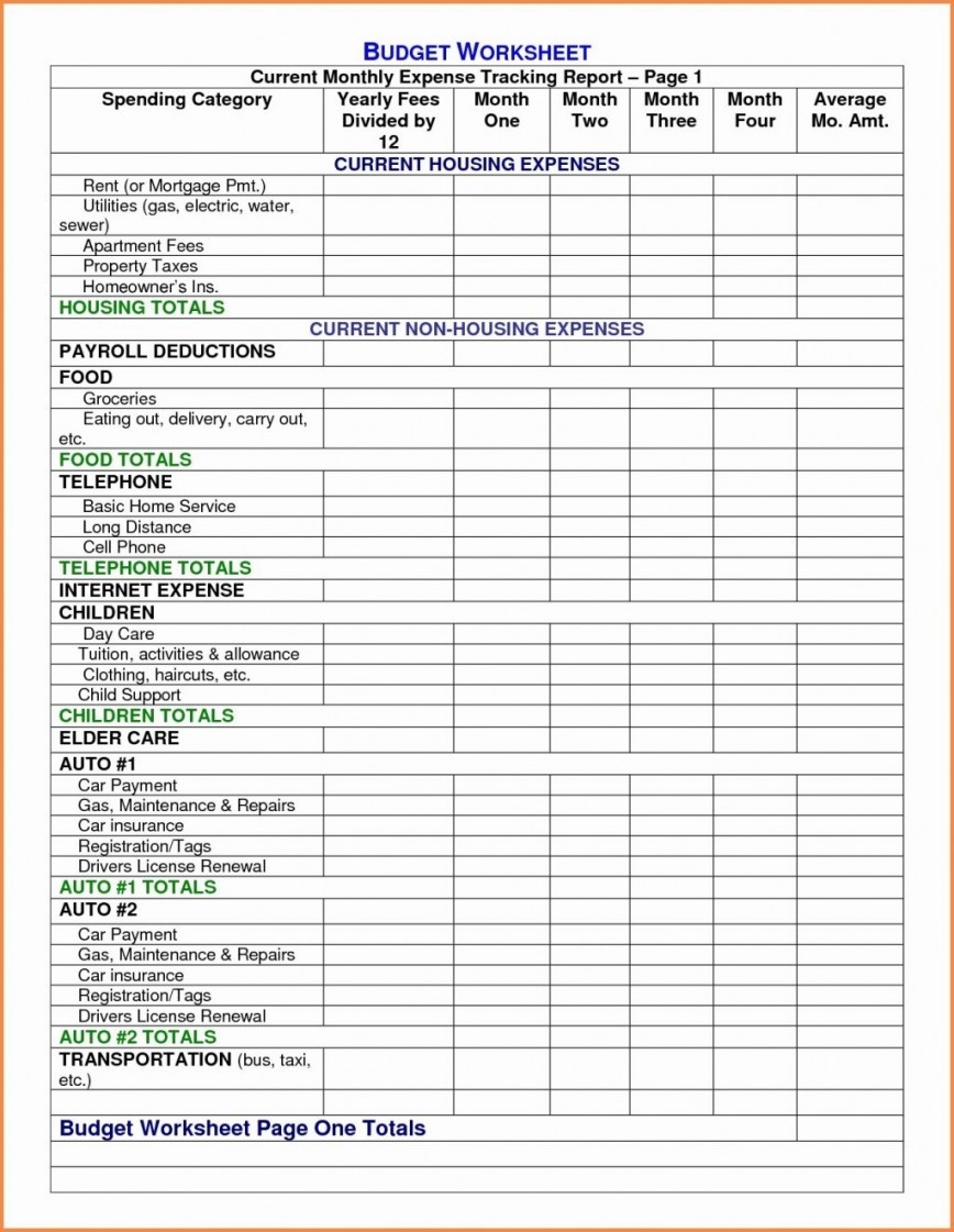 Printable Monthly Budget Template ~ Addictionary  Monthly Bill Worksheet Pdf