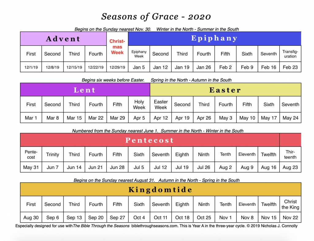 Seasons Of Grace: Liturgical Calendar – Matawan United  Lecioanary Umc 2020