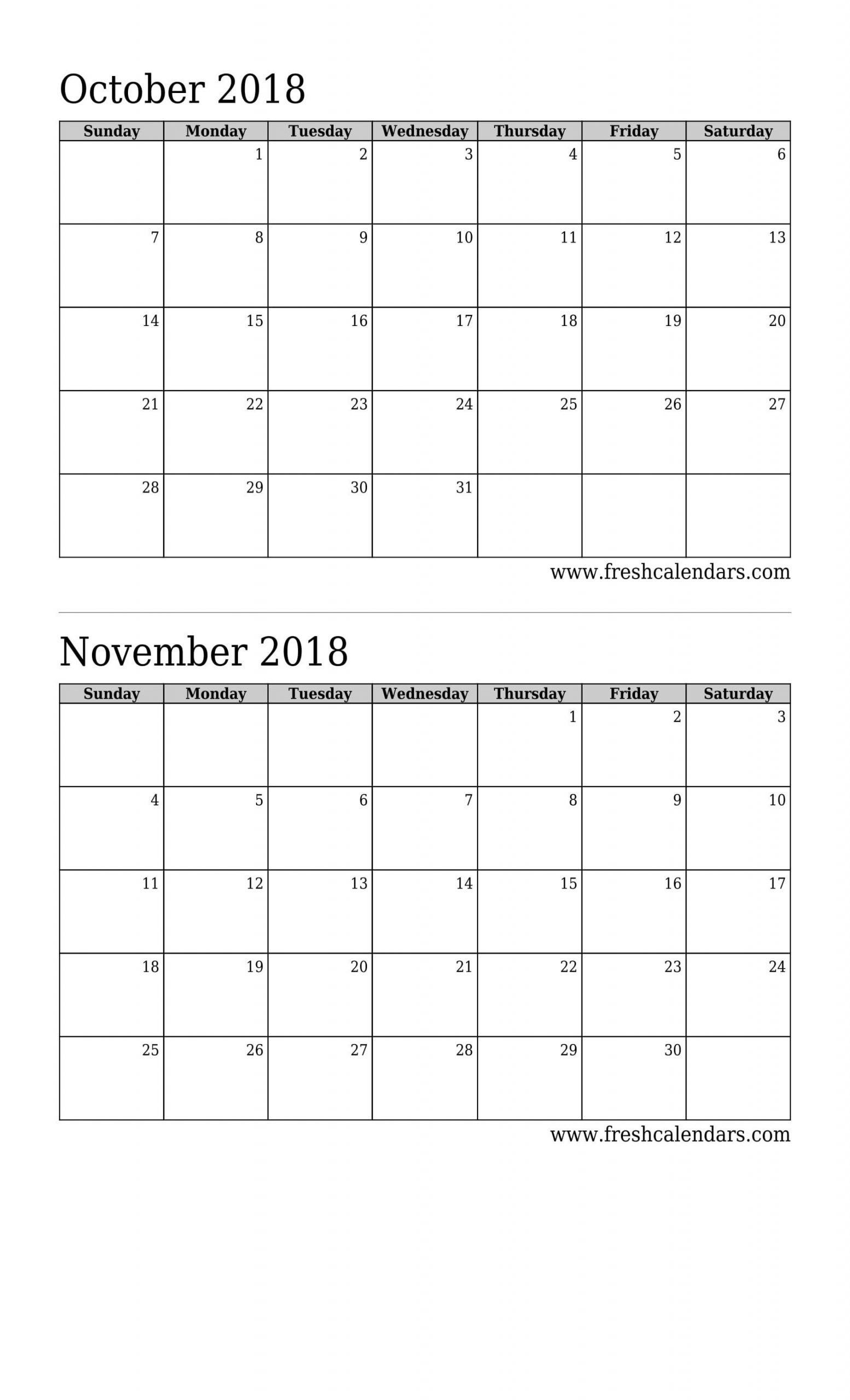 September October 2018 Calendar Printable | Calendar  Printable 2 Month Calendar