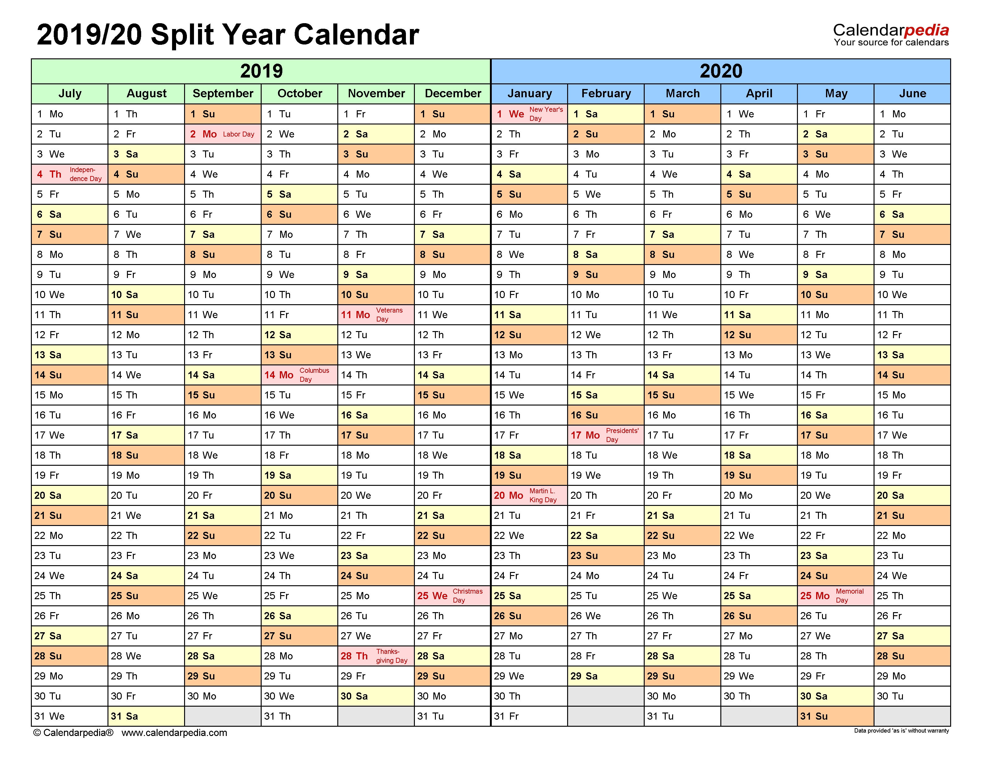 Split Year Calendars 2019/2020 (July To June) - Pdf Templates  Financial Years Dates Australia