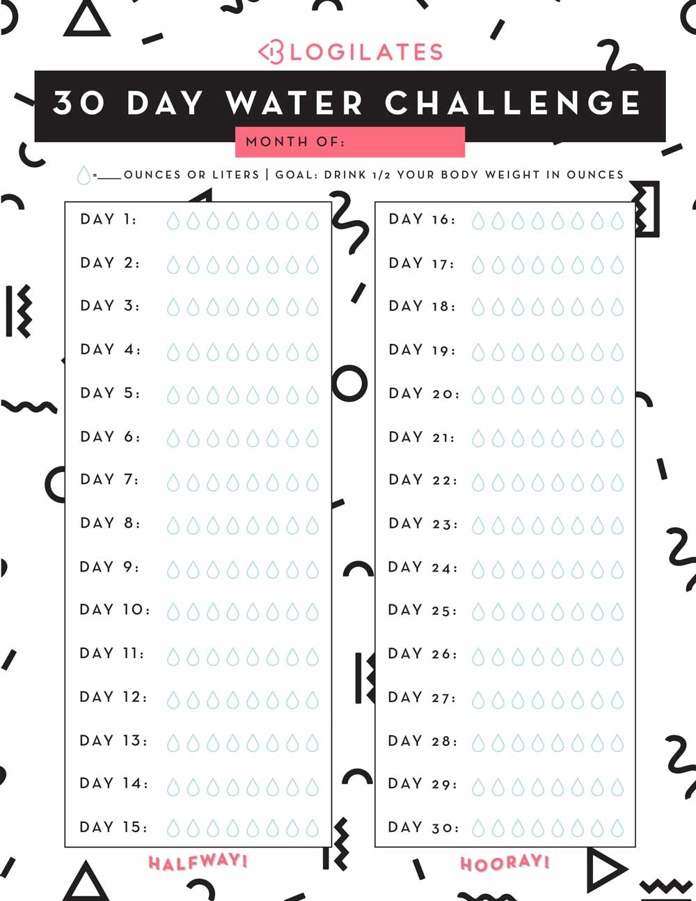 The 30 Day Water Challenge – Blogilates  Water Challenge Calendar