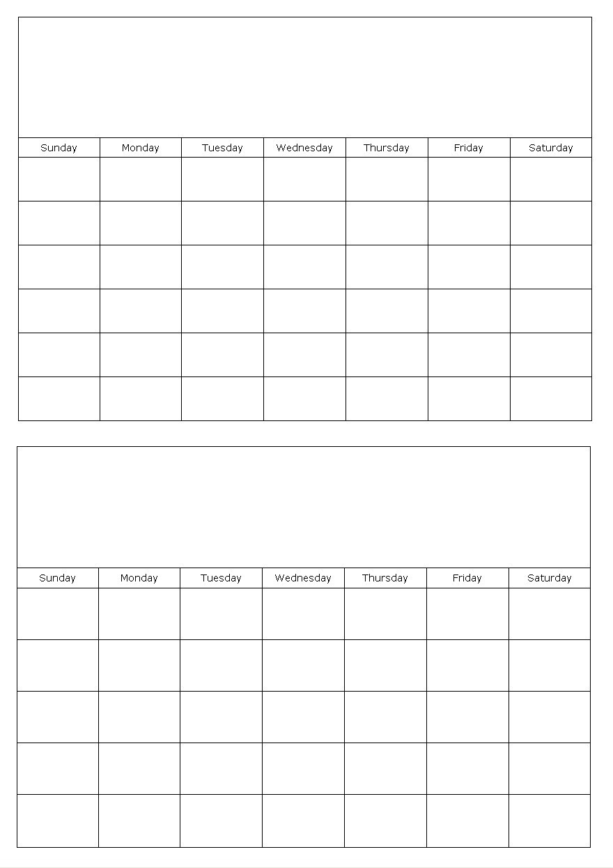 Two Months On A Page Blank Calendar Template  Two-Month Calendar Printable
