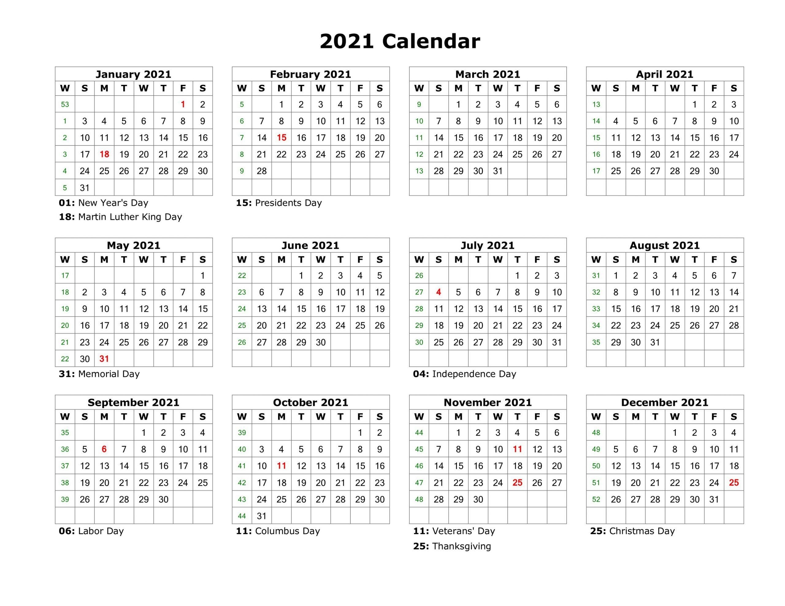 Year At A Glance Calendar 2021 Printable Free For Year At A  2021 Calendar Printable One Page Free