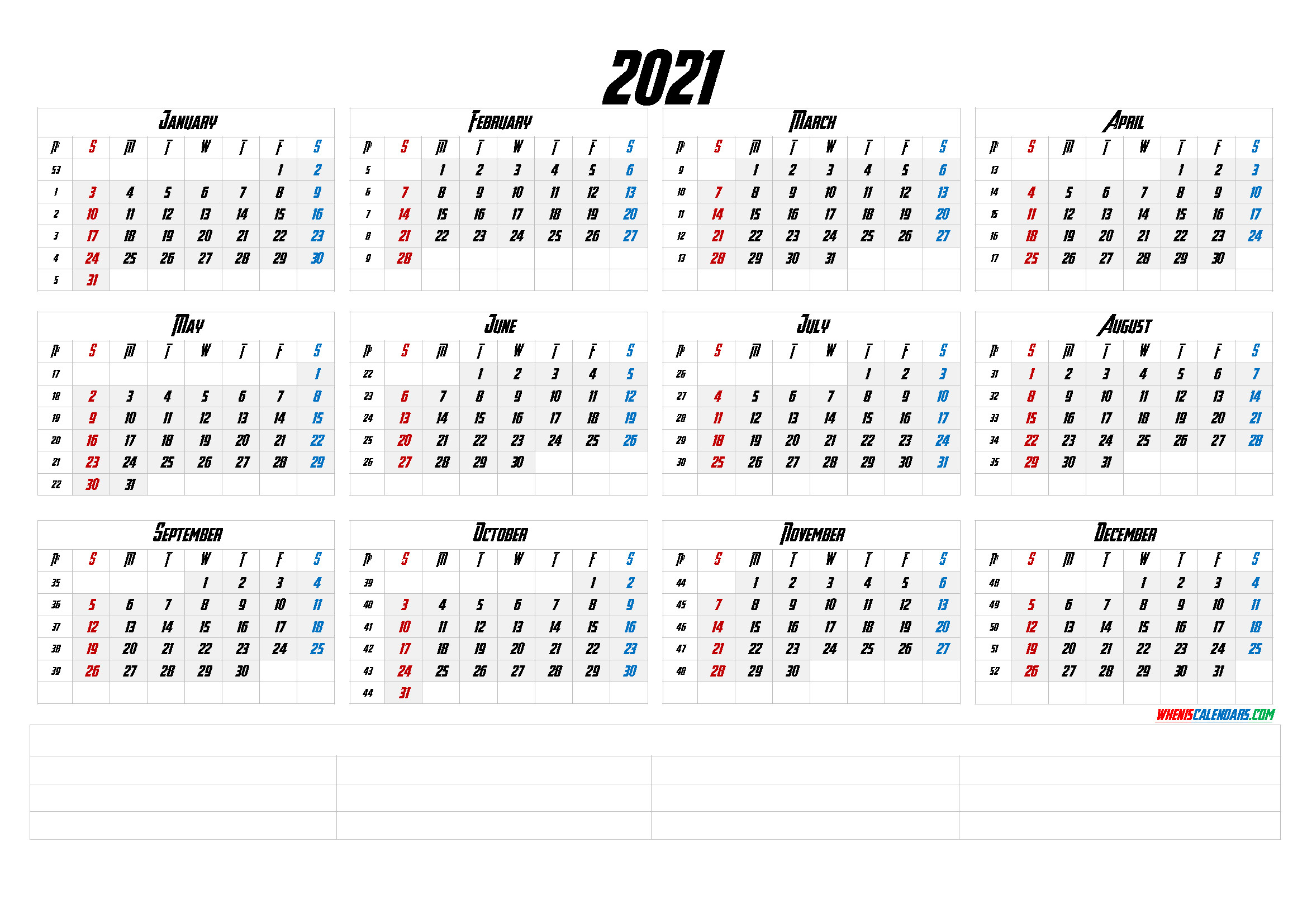 12 Month Calendar Printable 2021 (6 Templates)  Free Printable 12 Month Calendar 2021